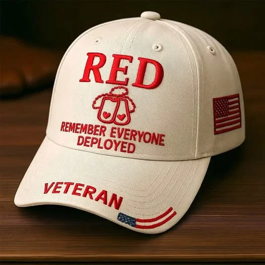US Veteran RED Remember Everyone Deployed Baseball Cap - Front View