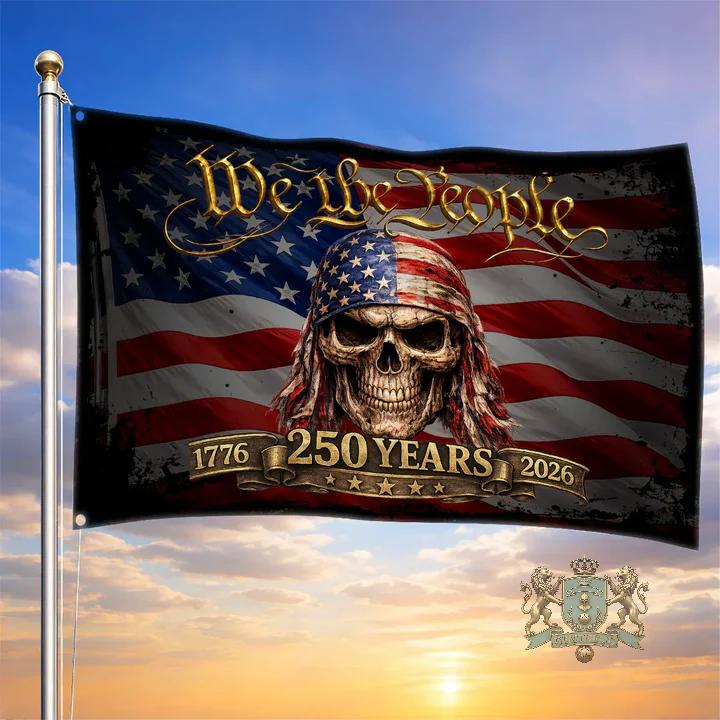 We the People Skull 250 Years Anniversary 1776 2026 Flag - Front View