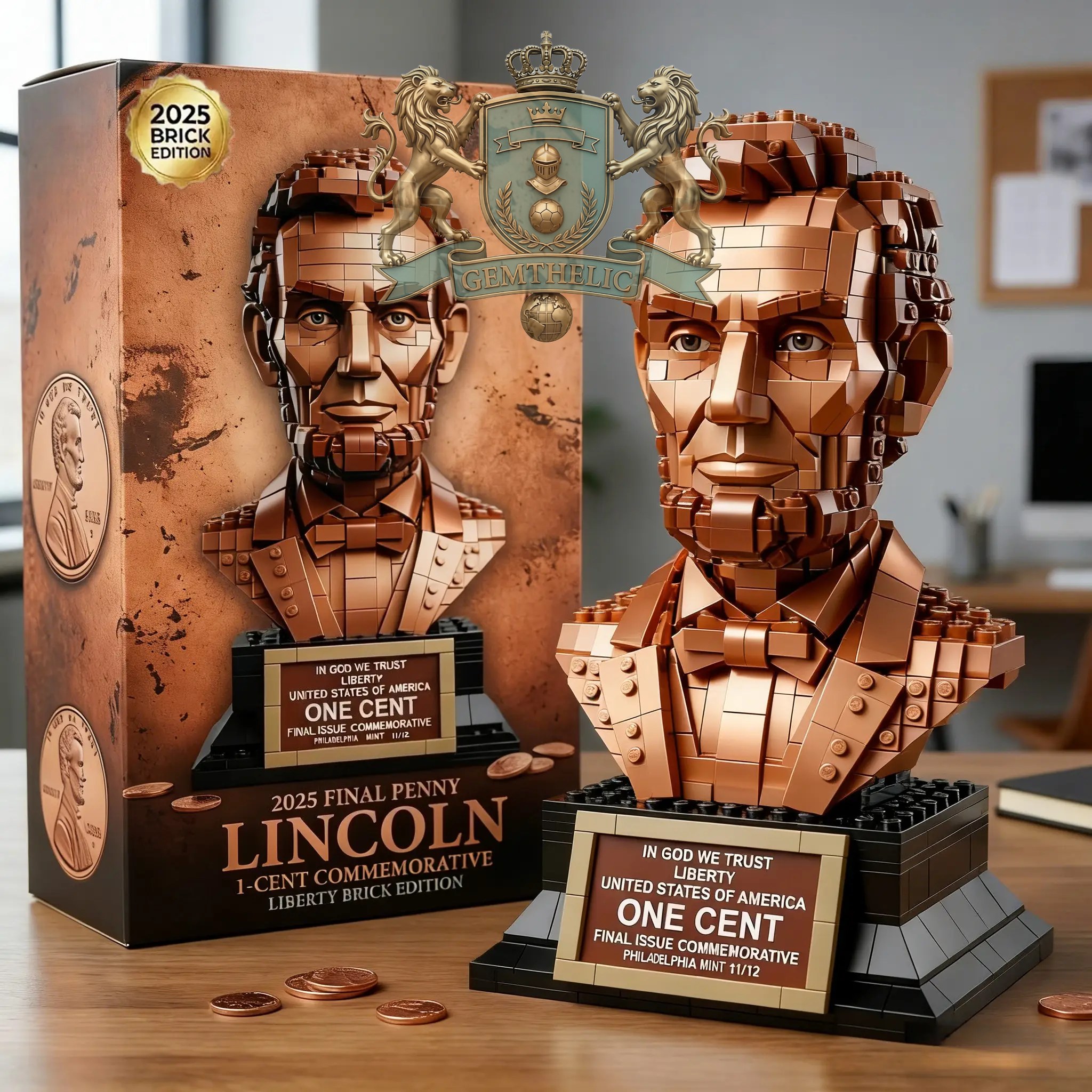 Abraham Lincoln 2025 Final Penny 1-Cent Building Bricks Set - Front View