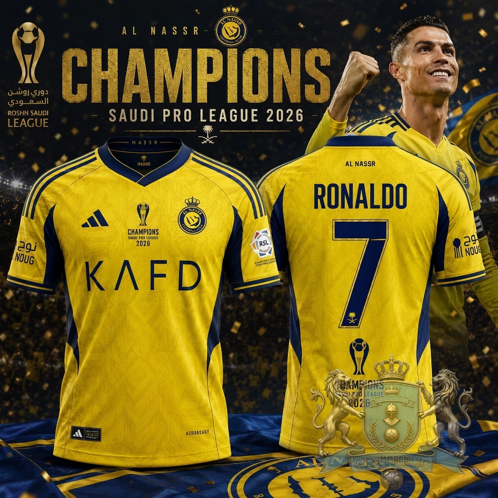Al Nassr Champions Saudi Pro League 2026 Ronaldo 7 Football Jersey - Front View