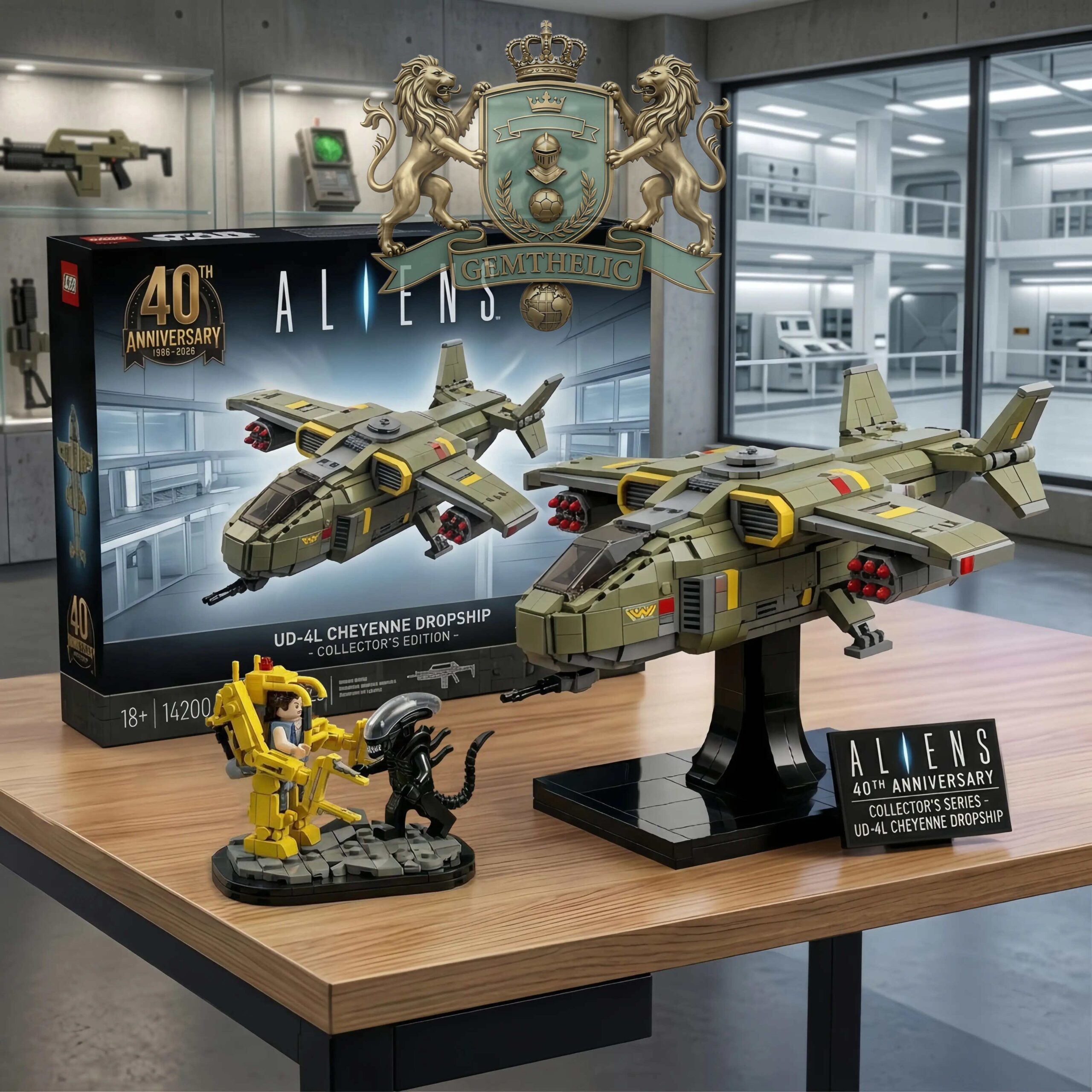 Aliens 40th Anniversary UD-4L Cheyenne Dropship Building Bricks Set - Front View