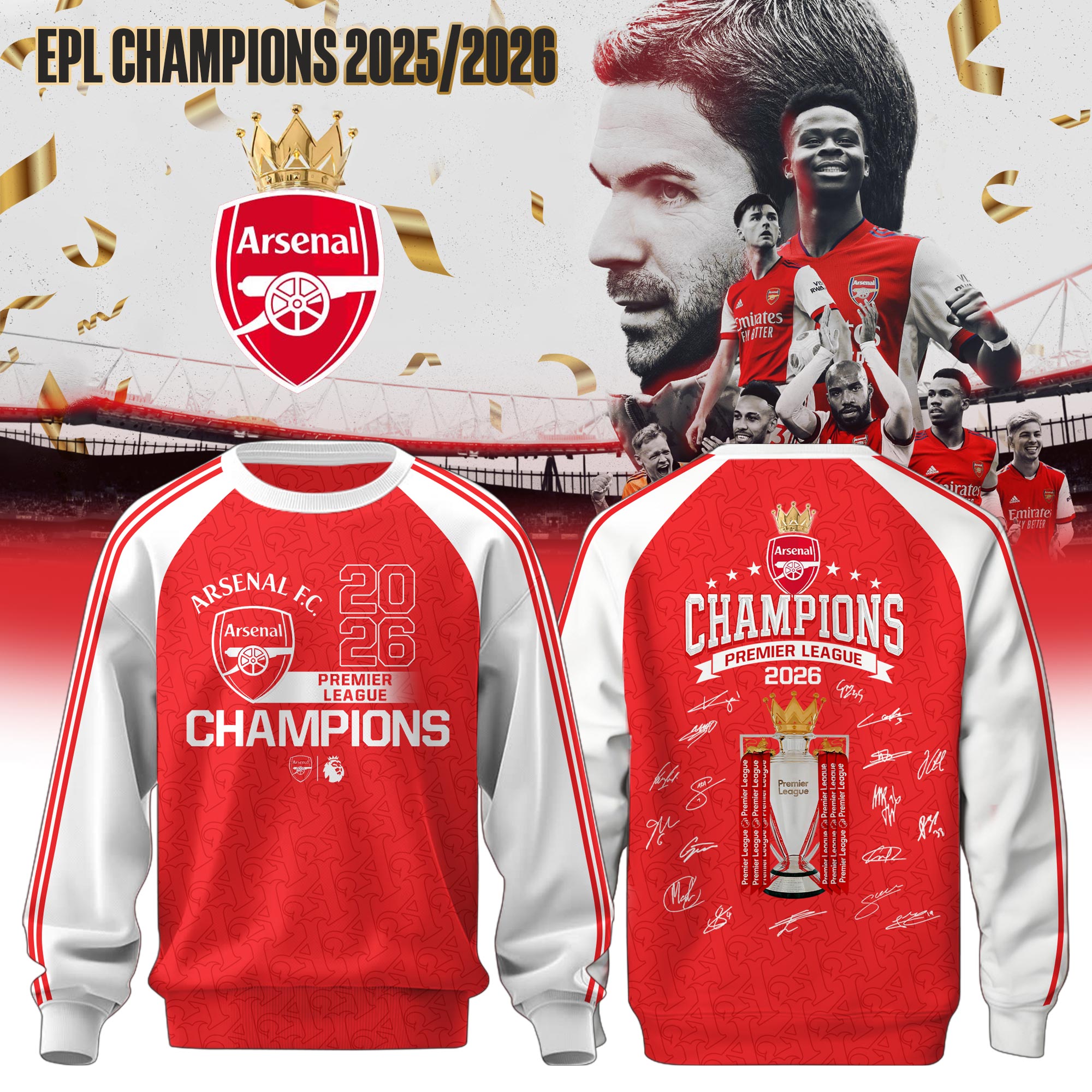 Arsenal EPL Champions 2025/2026 Sweatshirt - Front View