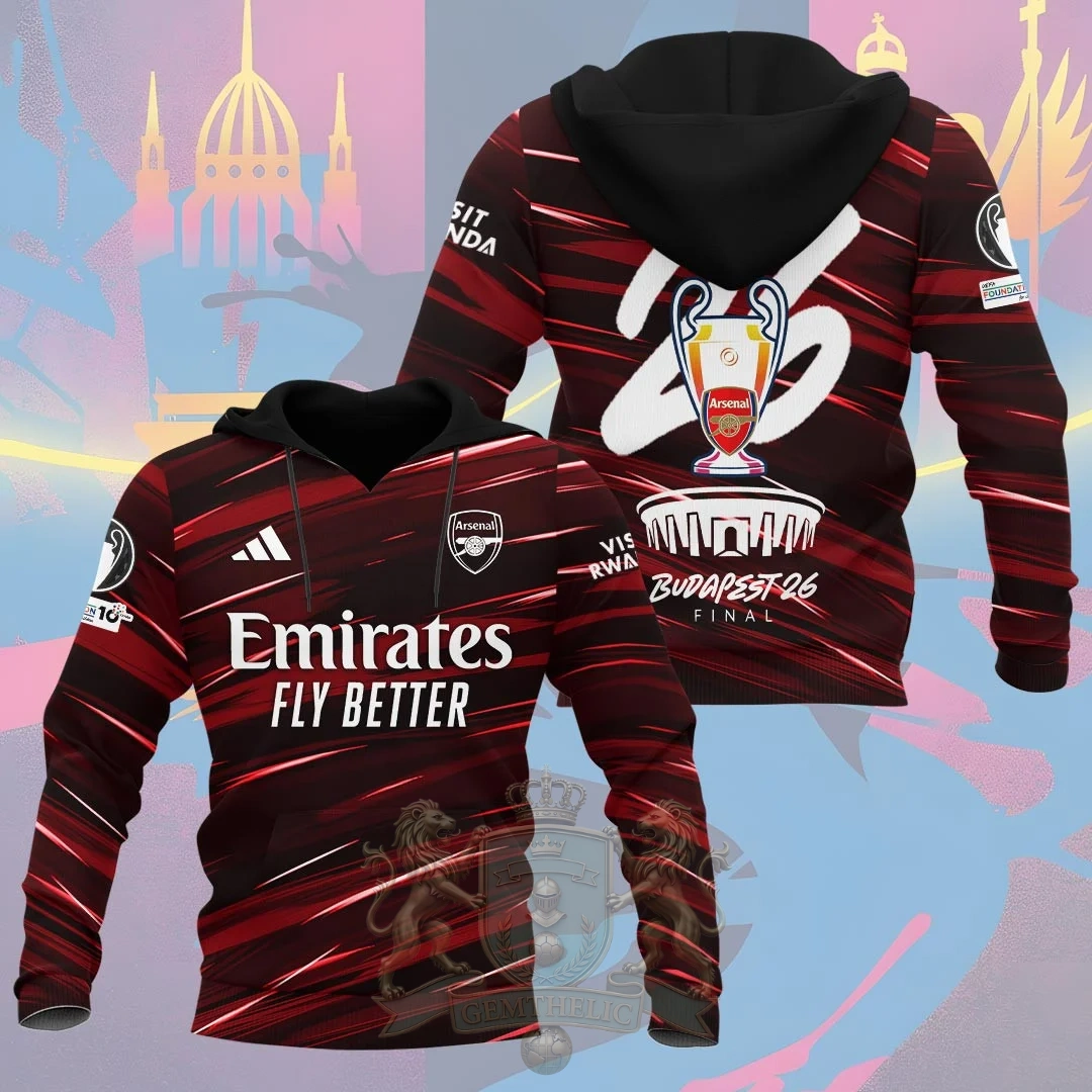 Arsenal Football Club Champions League Budapest 2026 Final T-Shirt - Detail View