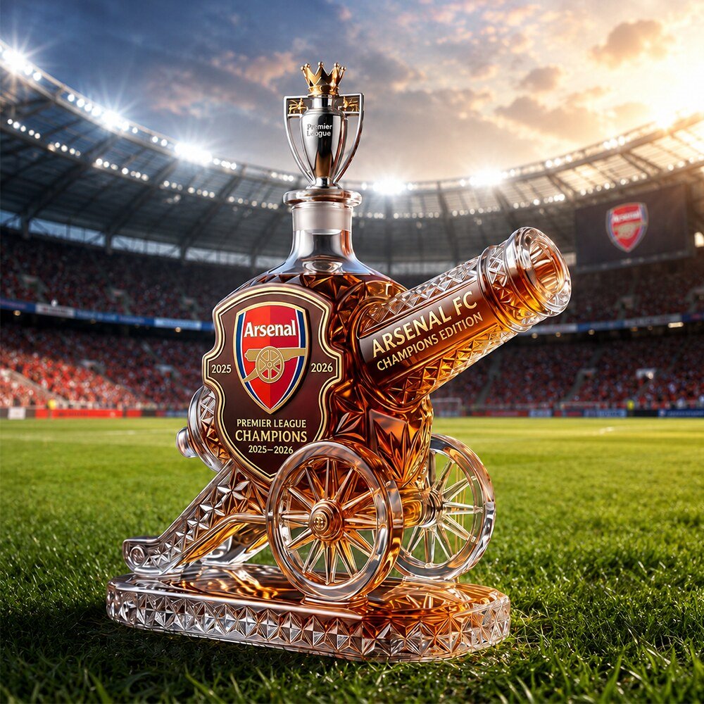 Arsenal Premier League Champions 2025-2026 Whiskey Decanter - Front View