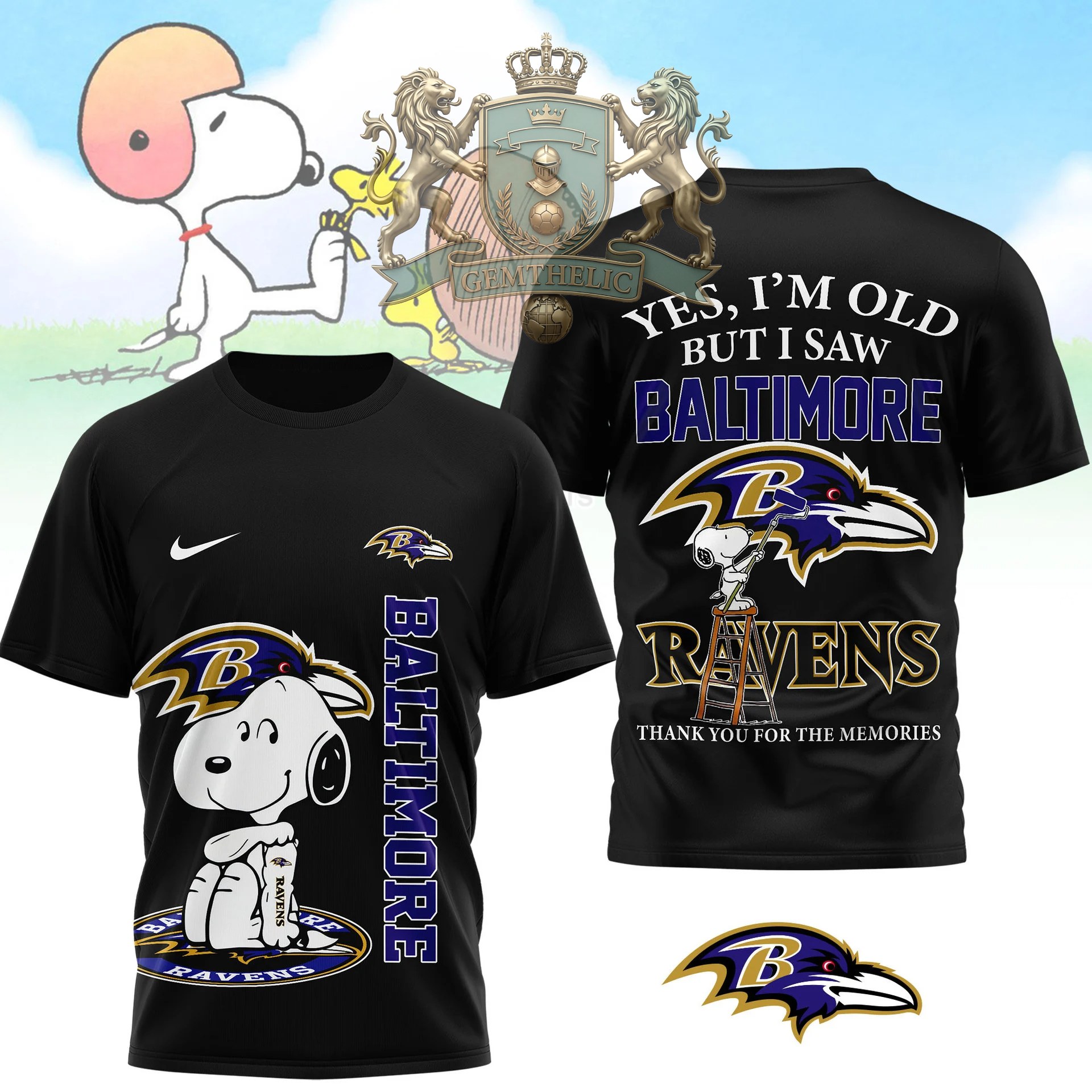 Baltimore Ravens Snoopy Yes I'm Old But I Saw T-Shirt - Front View
