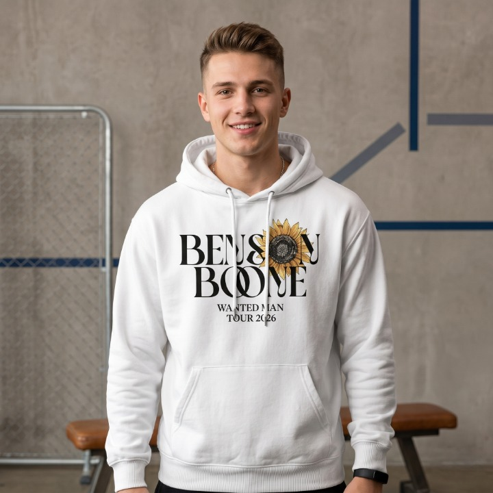 Benson Boone Wasted On Beautiful Things Tour 2026 Sunflower Hoodie - Detail View