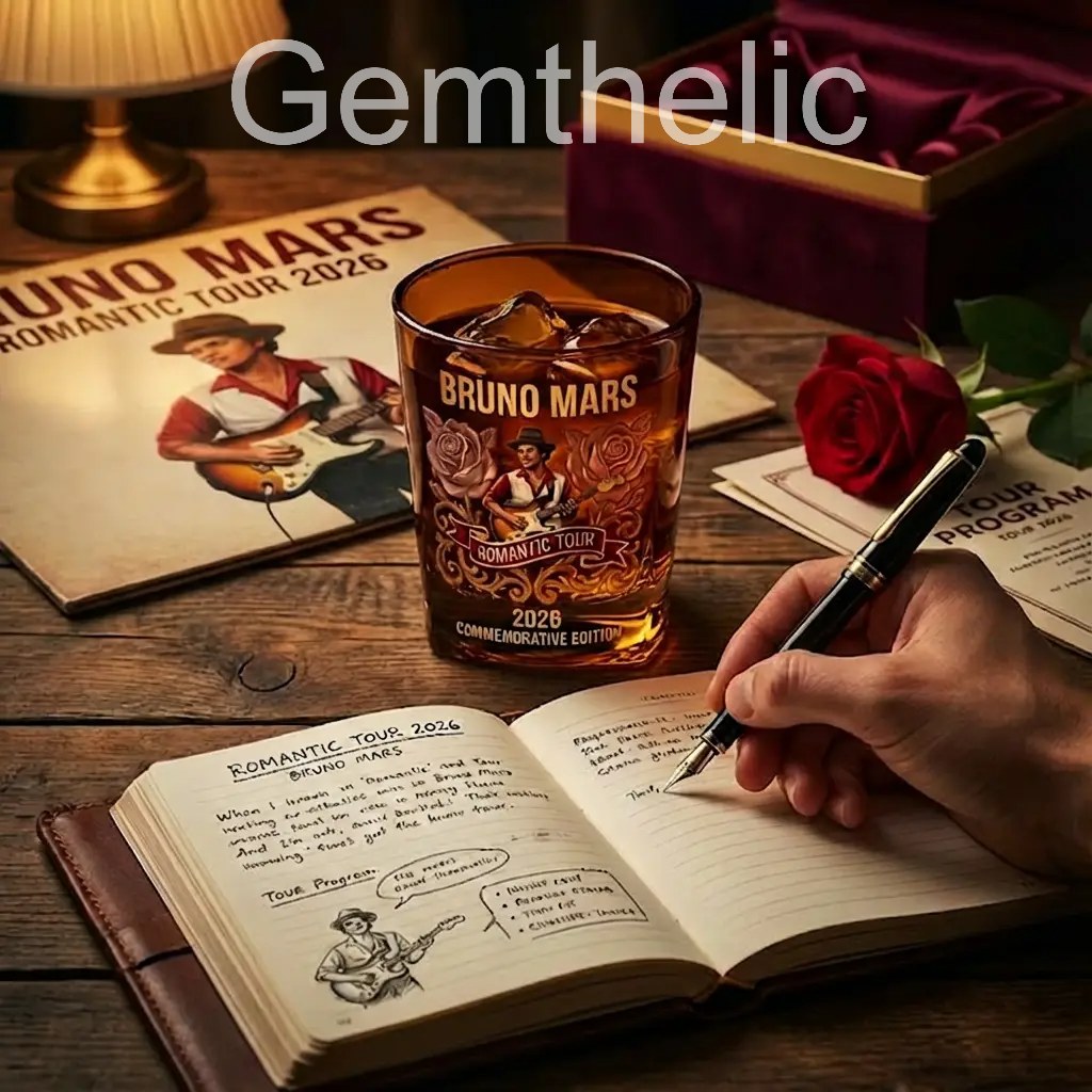 Bruno Mars Romantic Tour 2026 Commemorative Whiskey Glass - Detail View