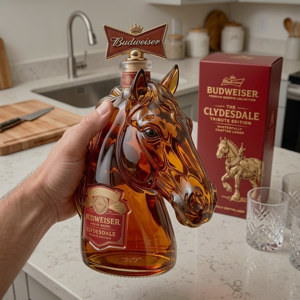 Budweiser Clydesdale Tribute Edition Horse Head Whisky Bottle - Detail View