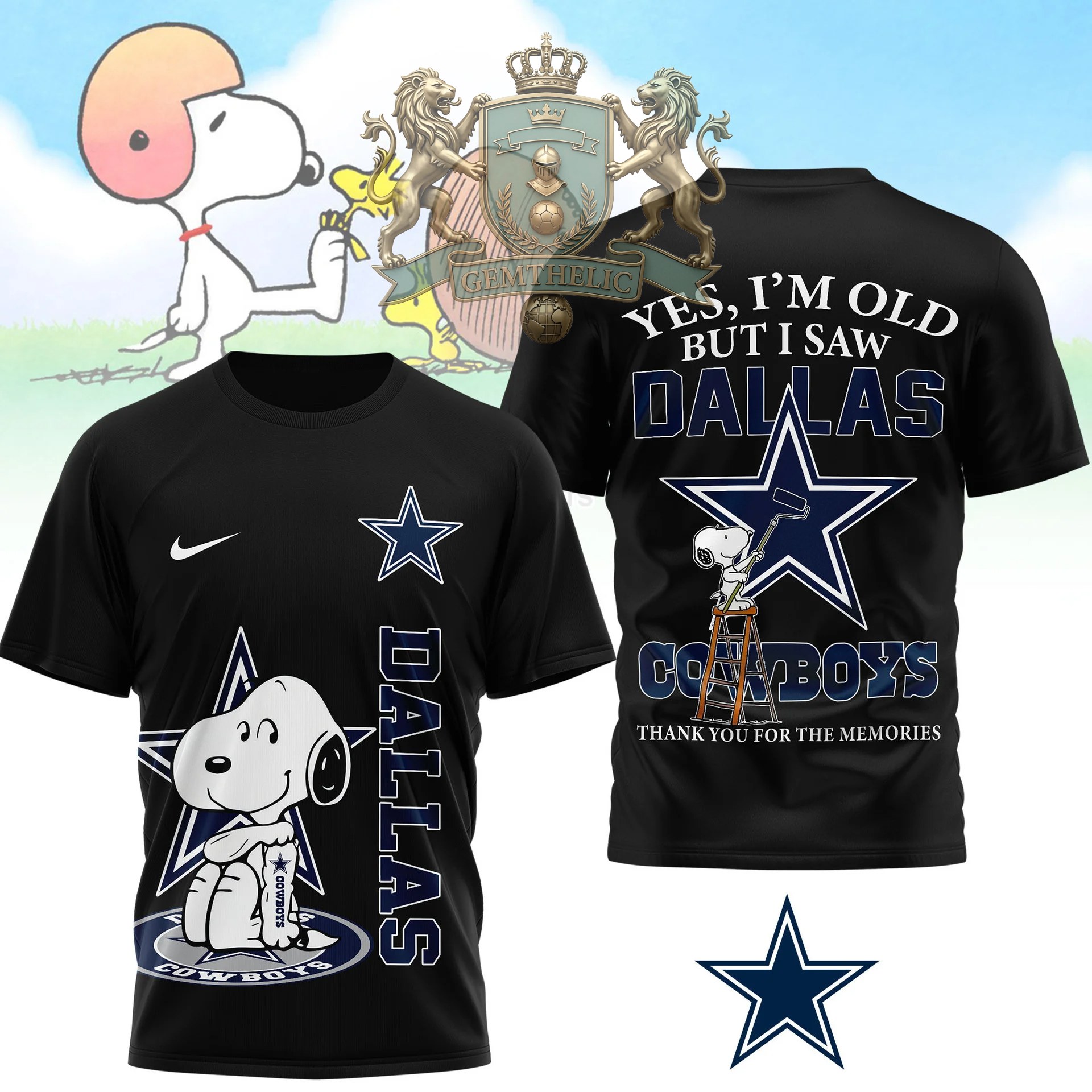 Dallas Cowboys Snoopy Yes I'm Old But I Saw T-Shirt - Front View