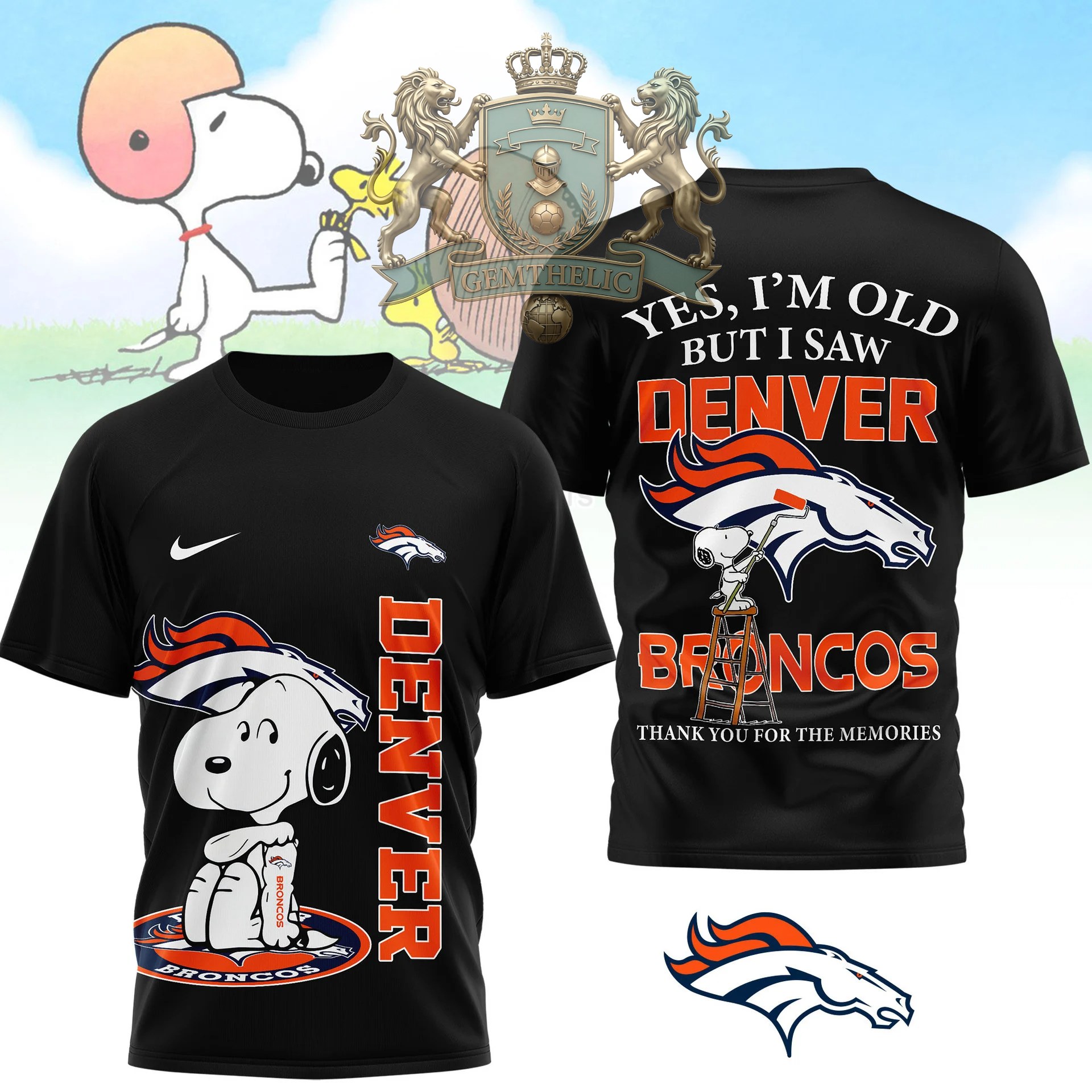 Denver Broncos Snoopy Yes I'm Old But I Saw T-Shirt - Front View