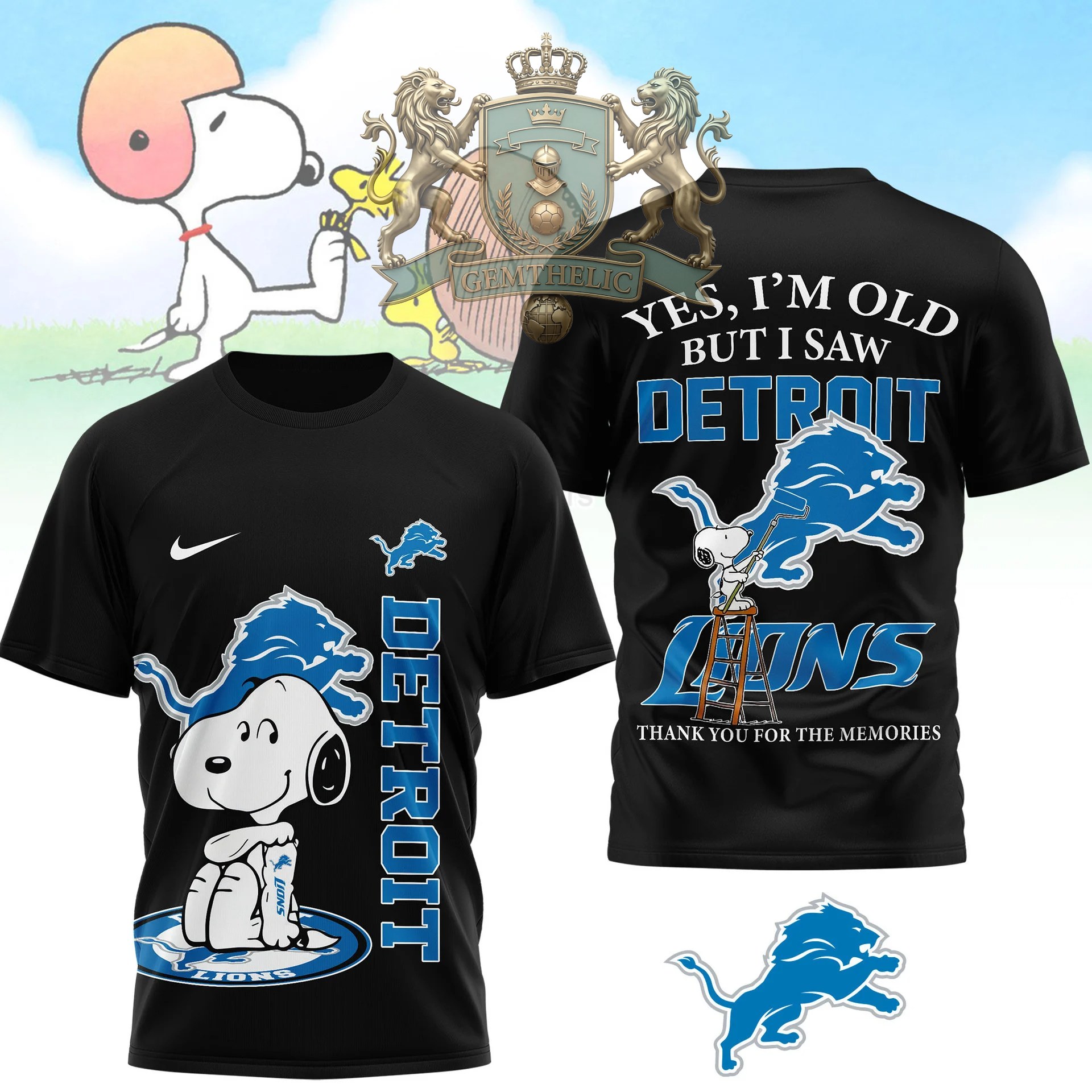 Detroit Lions Snoopy Yes I'm Old But I Saw T-Shirt - Front View