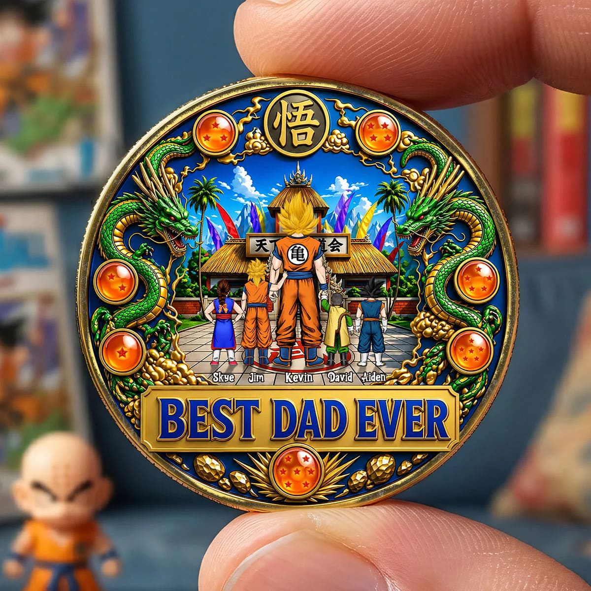 Dragon Ball Z Goku Best Dad Ever Personalized Commemorative Coin - Detail View