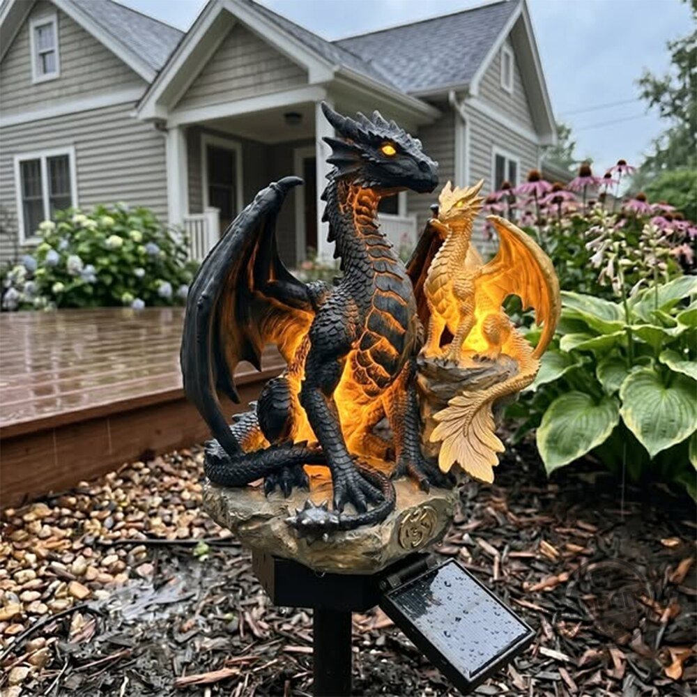 Dragons Solar Powered Illuminated Mother and Baby Garden Light - Front View