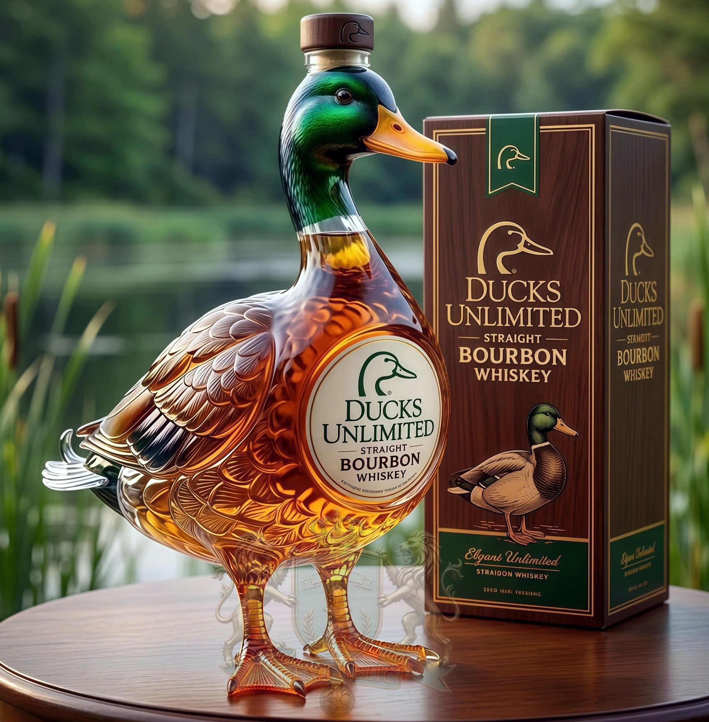 Ducks Unlimited Straight Bourbon Whiskey Duck Shaped Bottle - Front View