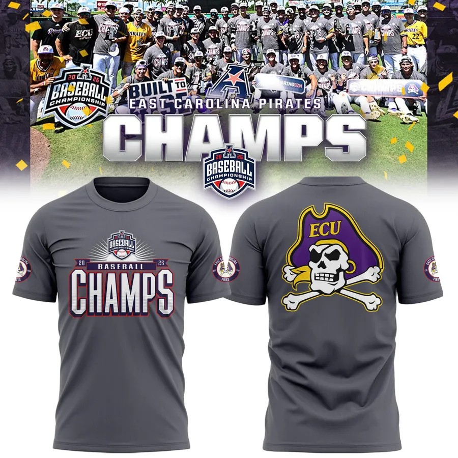 East Carolina Pirates 2026 Baseball Championship T-Shirt - Detail View