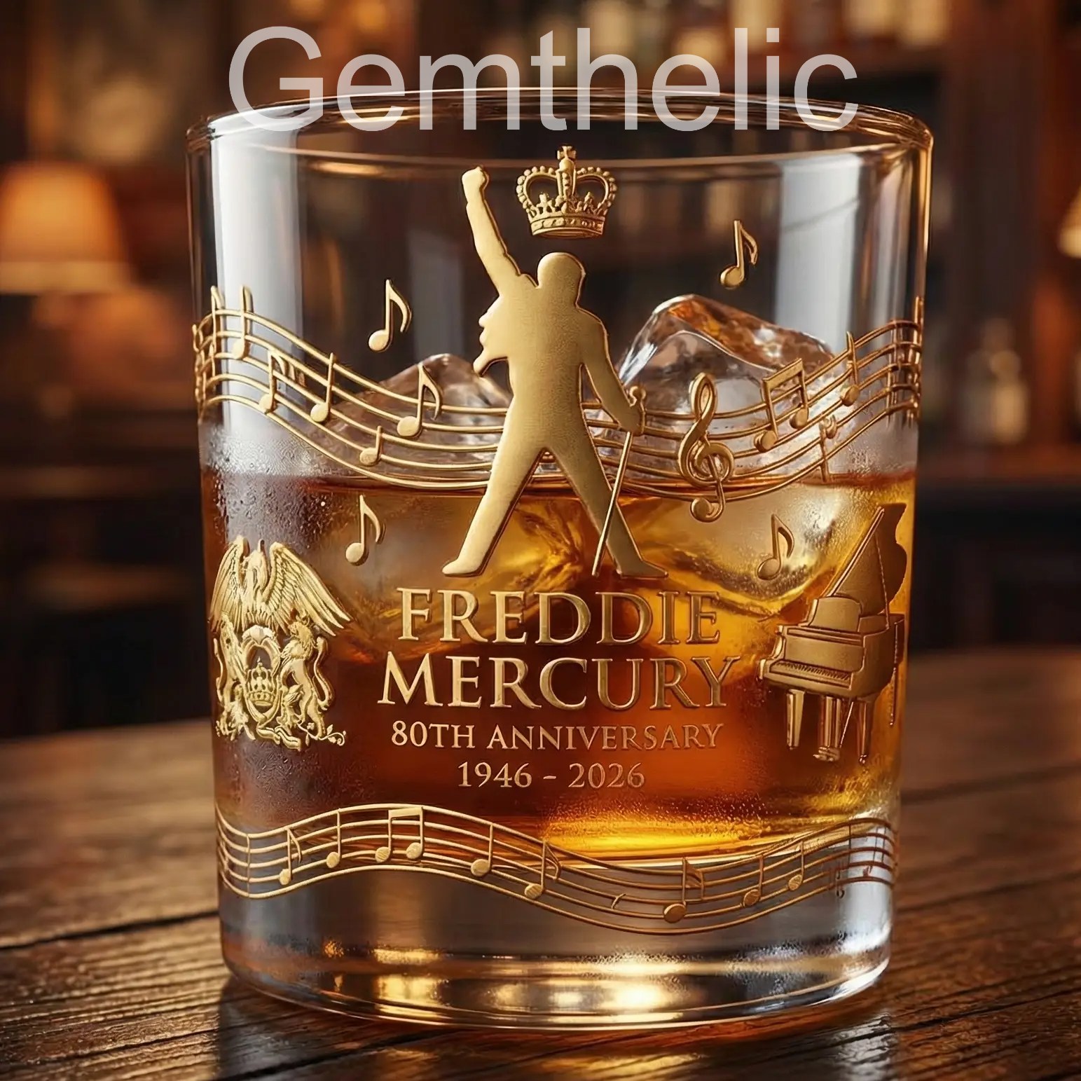 Freddie Mercury 80th Anniversary Whiskey Glass - Detail View