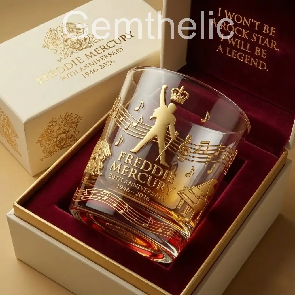 Freddie Mercury 80th Anniversary Whiskey Glass - Front View