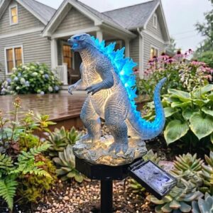 Godzilla Blue Glowing Back Fins Solar Garden Light