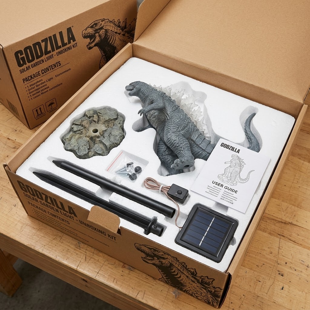Godzilla Blue Glowing Back Fins Solar Garden Light - Detail View
