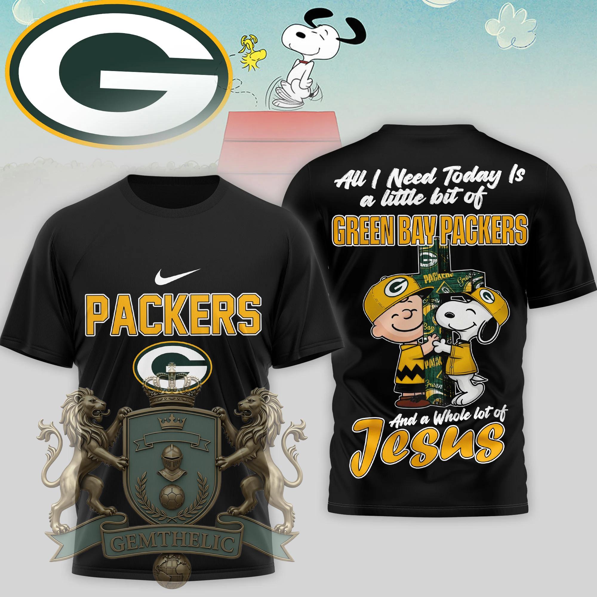 Green Bay Packers Snoopy Charlie Brown T-Shirt - Detail View