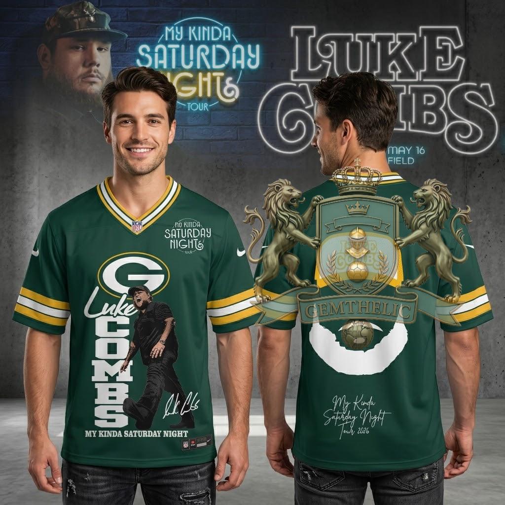 Luke Combs Green Bay Packers My Kinda Saturday Night Tour Jersey - Detail View