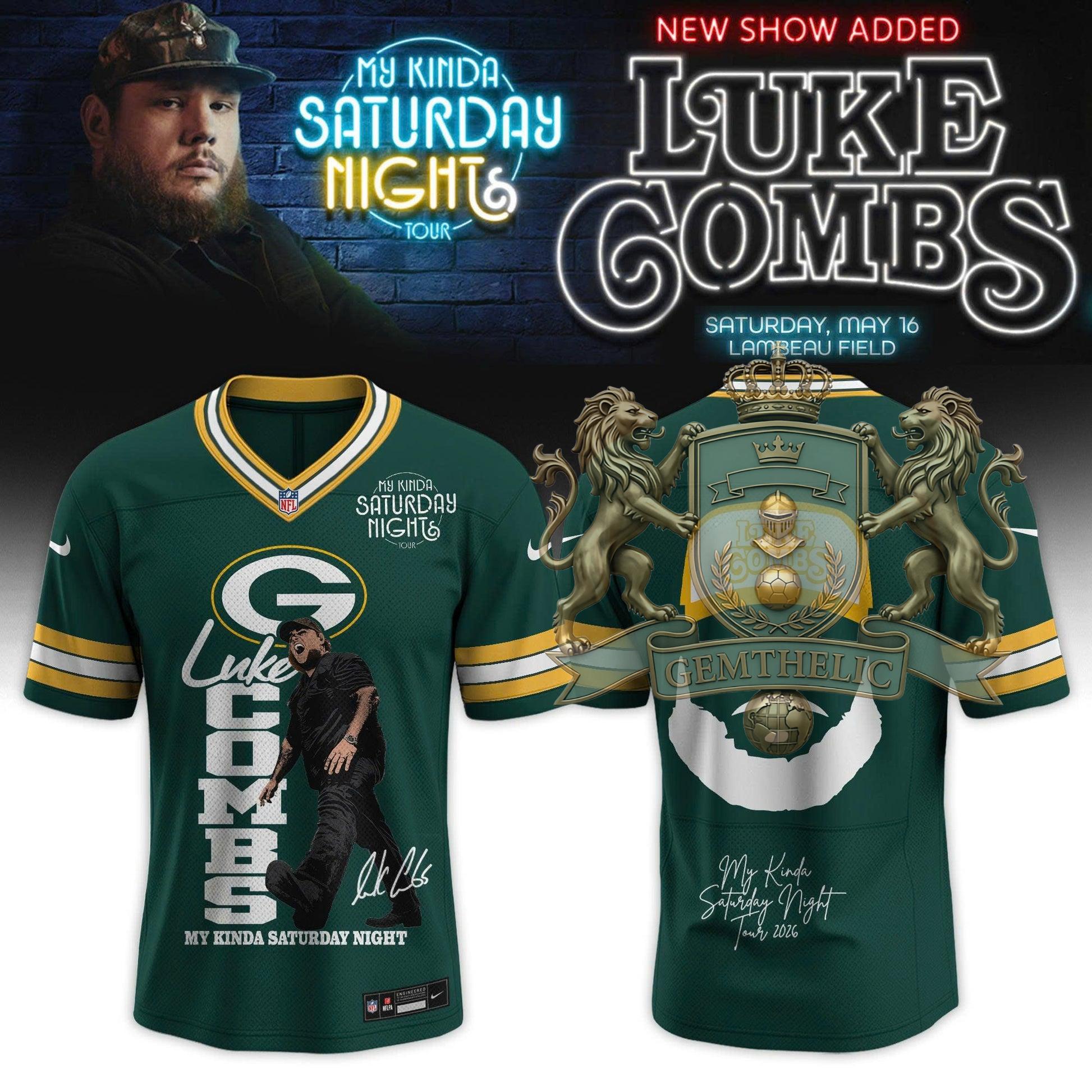 Luke Combs Green Bay Packers My Kinda Saturday Night Tour Jersey - Front View