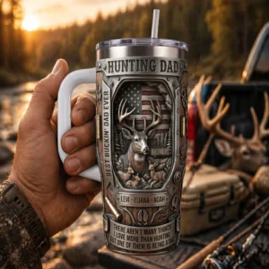 Hunting Dad Buck Fawns American Flag Tumbler