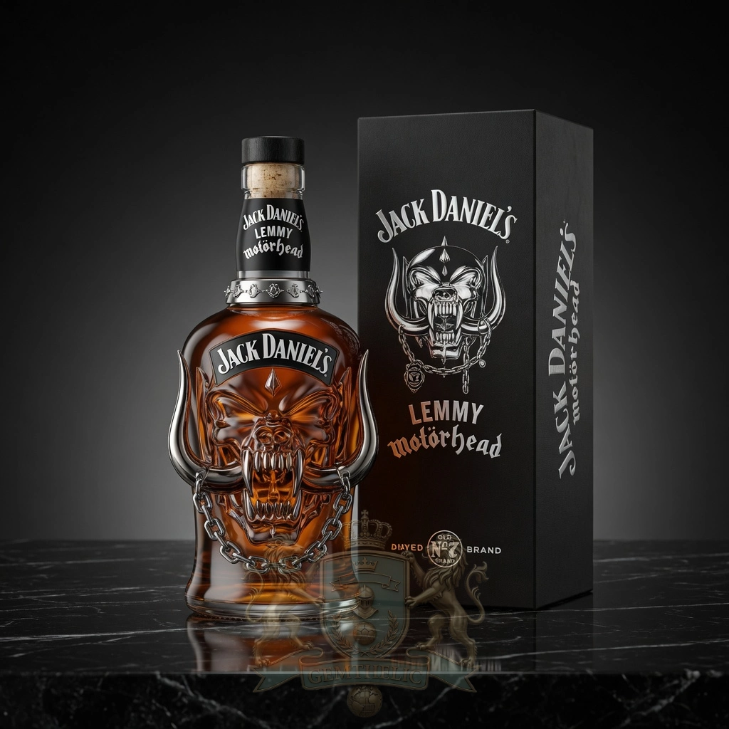 Jack Daniel's Motorhead Lemmy Edition Snaggletooth Skull Whiskey Bottle - Front View