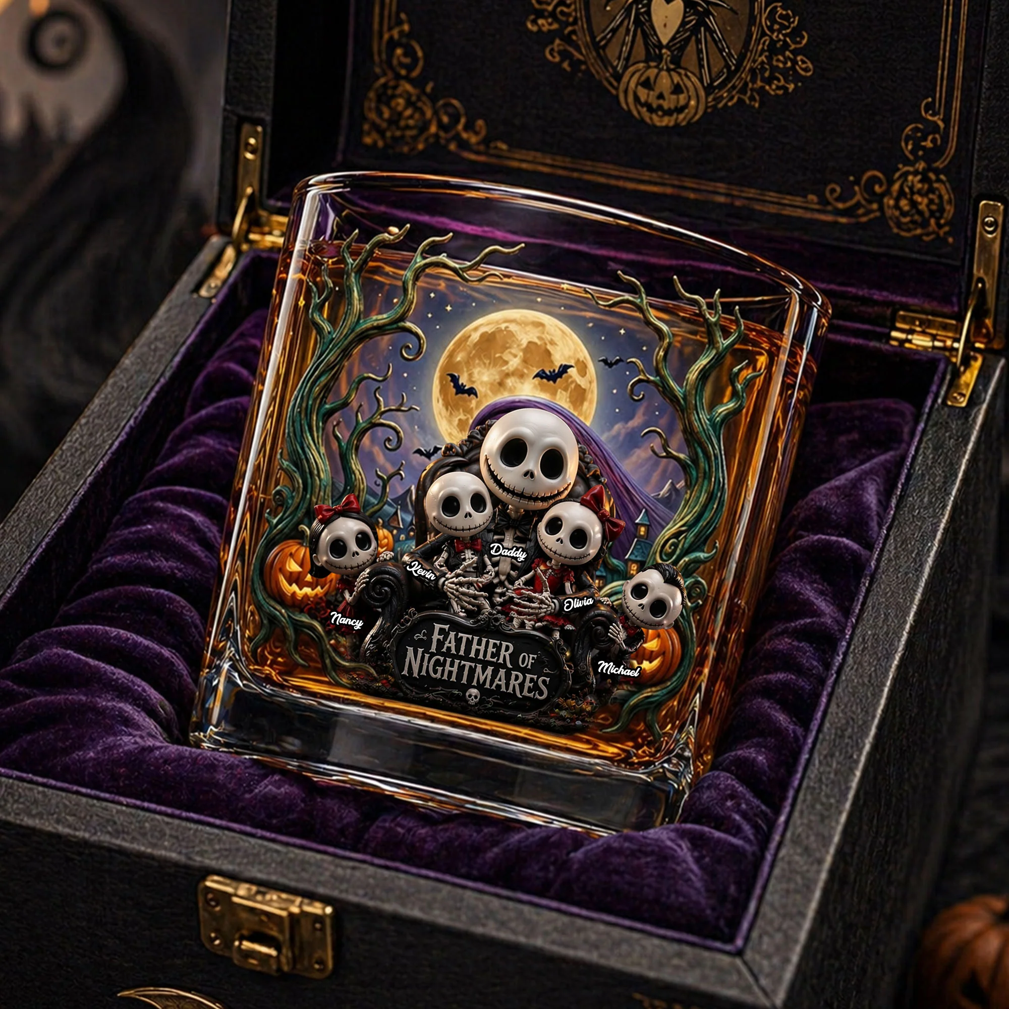 Jack Skellington Father of Nightmares Whiskey Glass - Front View