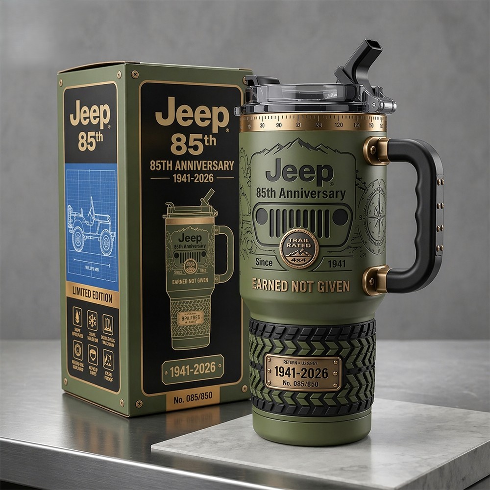 Jeep 85th Anniversary 1941-2026 Insulated Travel Mug - Detail View