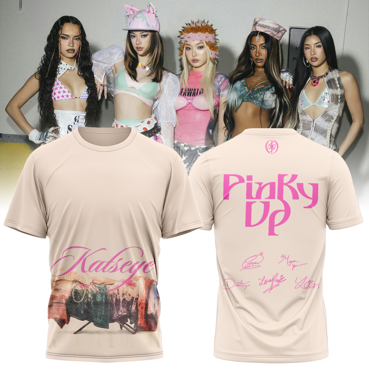 KATSEYE Pinky Up Signed Autograph T-Shirt - Front View