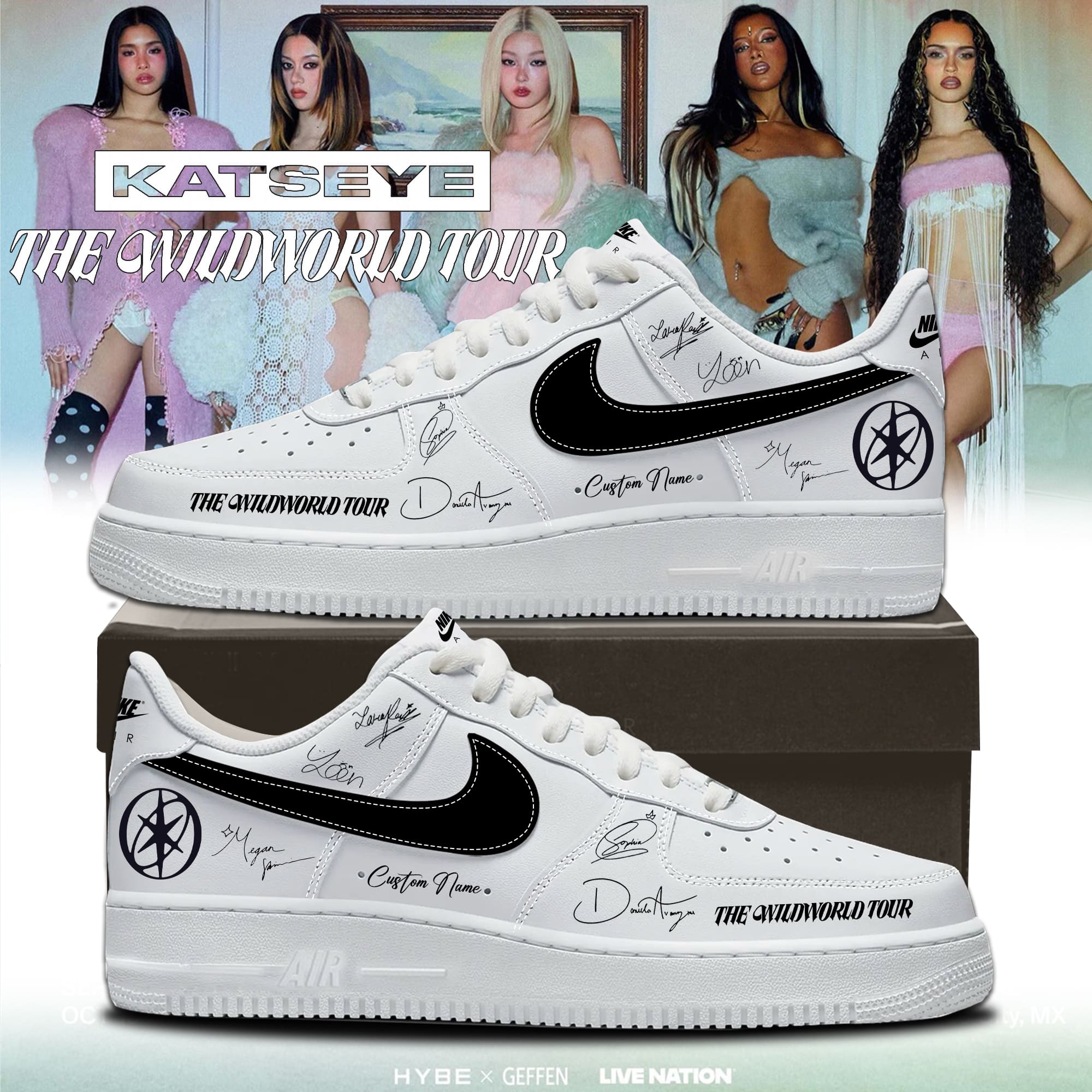 Katseye The Wildworld Tour Signed Nike Air Force 1 Sneakers - Front View