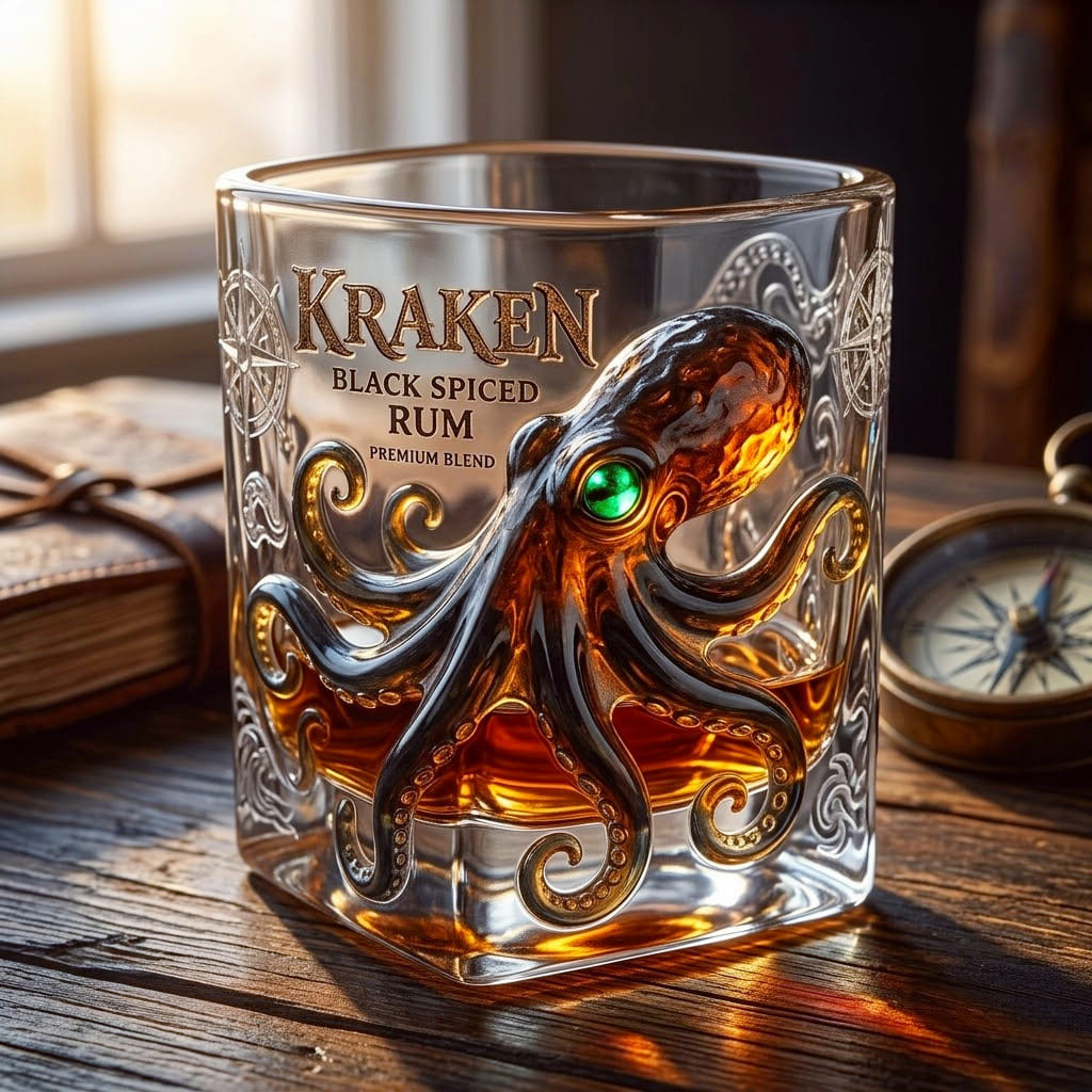 Kraken Octopus Black Spiced Rum Whiskey Glass - Front View