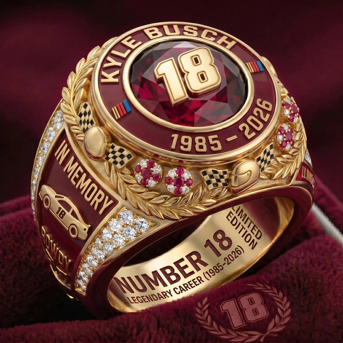 Kyle Busch Number 18 Legendary Career 1985-2026 Ring - Front View
