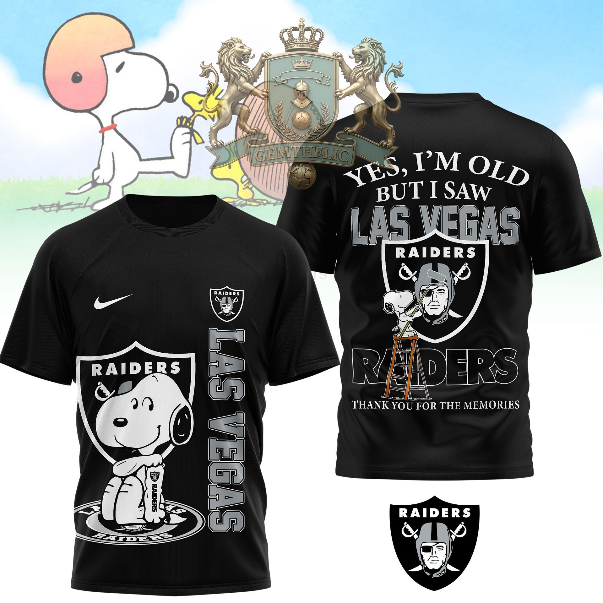 Las Vegas Raiders Snoopy Yes I'm Old But I Saw T-Shirt - Front View