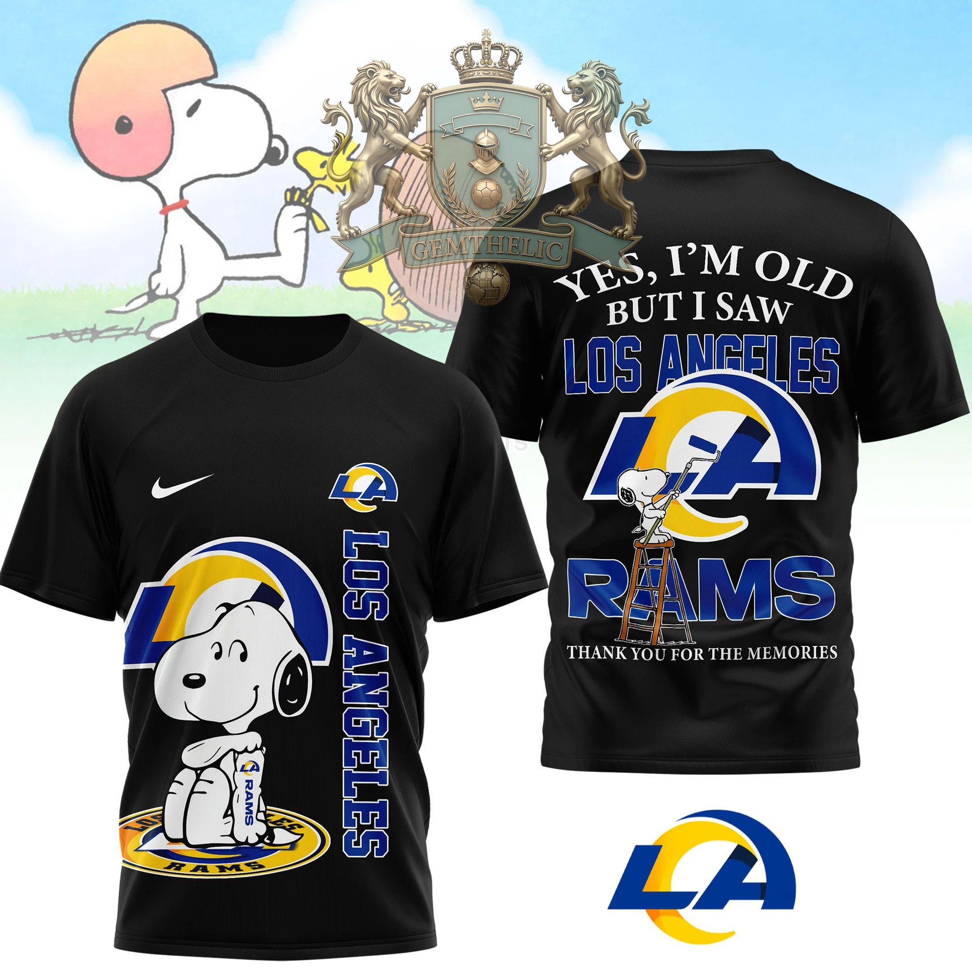 Los Angeles Rams Snoopy Yes I'm Old But I Saw T-Shirt - Front View