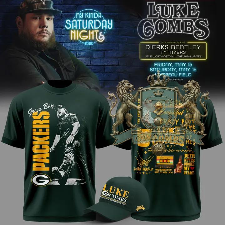 Luke Combs Green Bay Packers My Kinda Saturday Night Tour T-Shirt - Front View