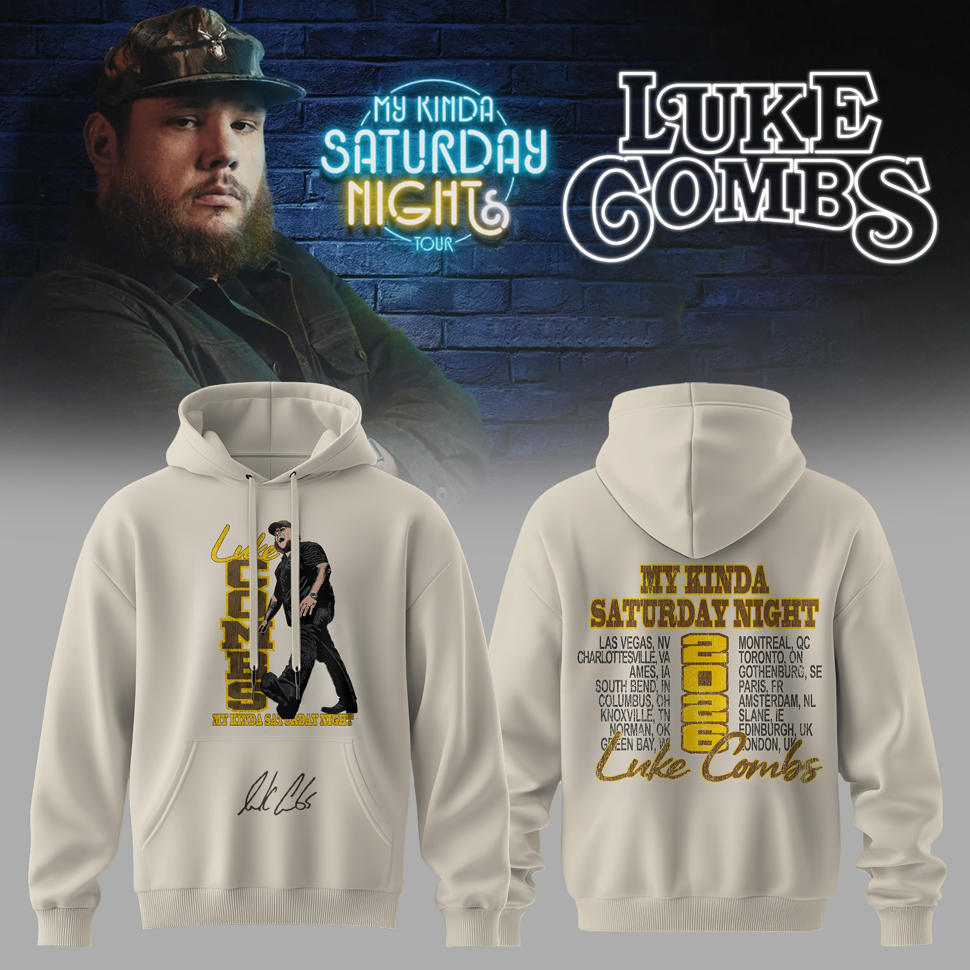 Luke Combs My Kinda Saturday Night Tour Hoodie - Front View