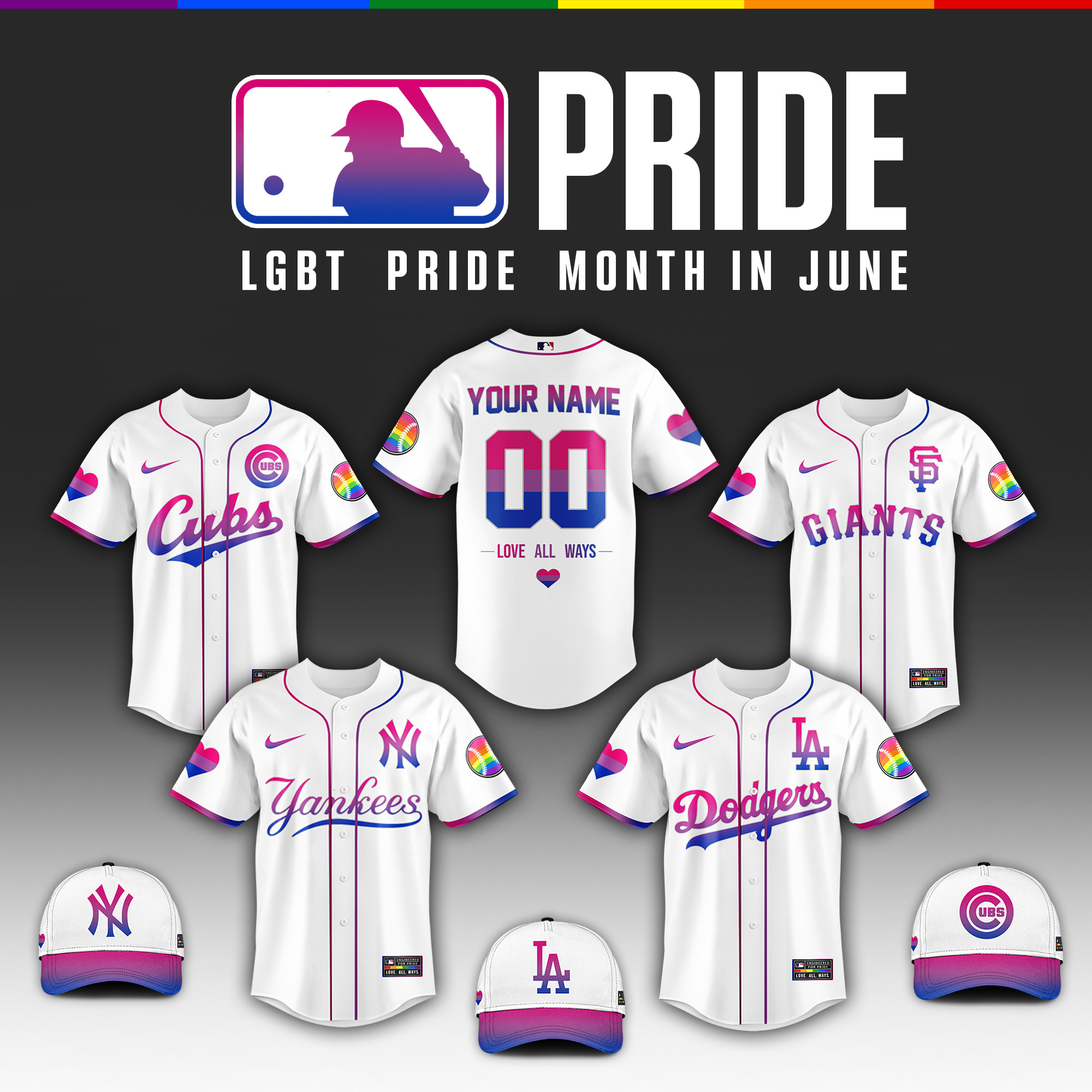 MLB x 2026 Pride Month Bisexual Baseball Jersey - Front View