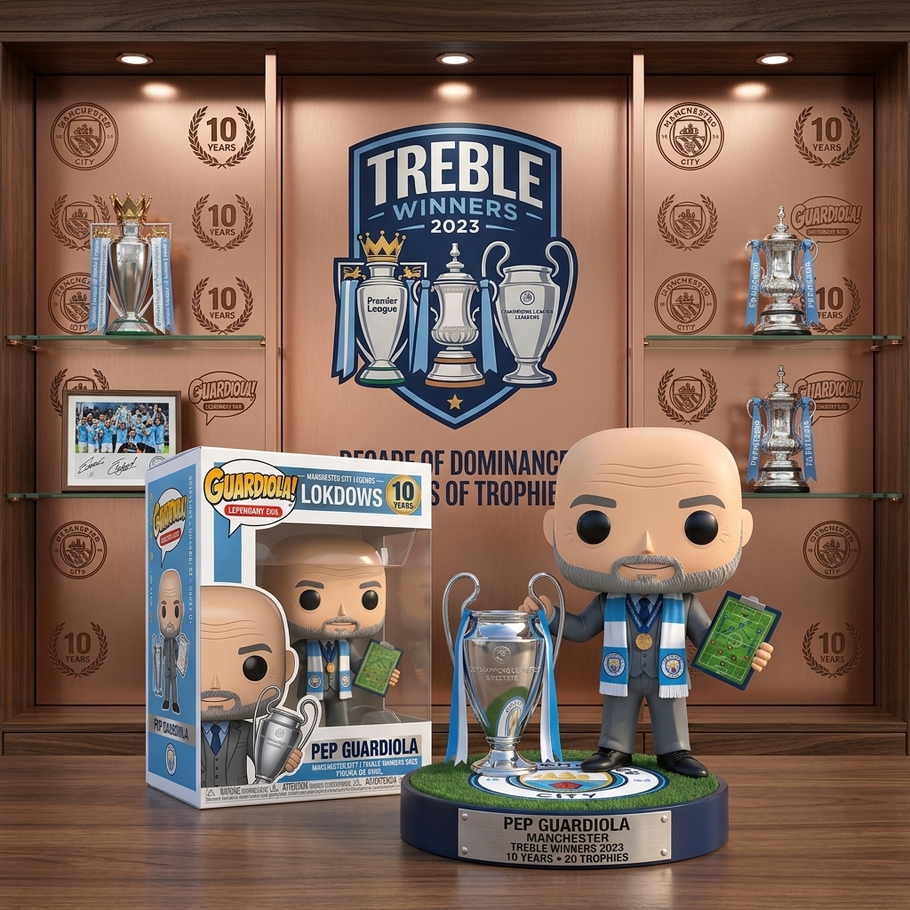 Manchester City Pep Guardiola Treble Winners Collectible Figure - Front View