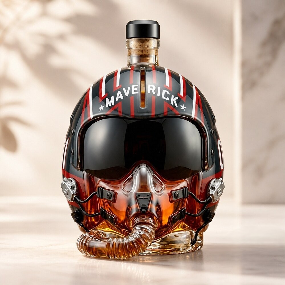 Top Gun 40th Anniversary Maverick Flight Helmet Whiskey Bottle - Detail View