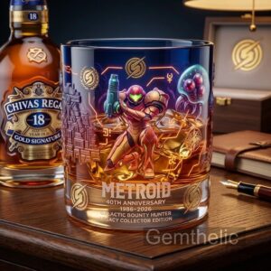 Metroid 40th Anniversary Whiskey Glass