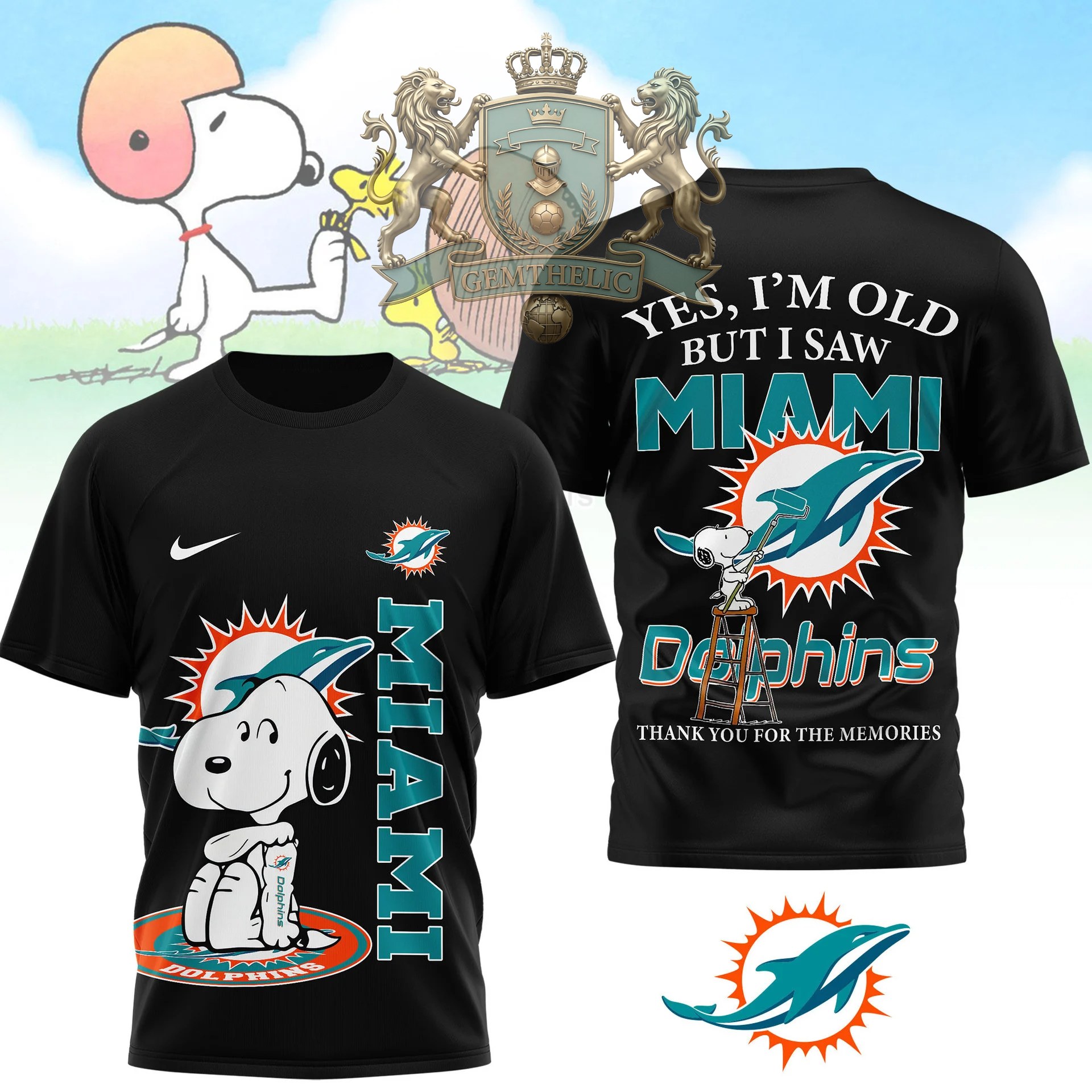 Miami Dolphins Snoopy Yes I'm Old But I Saw T-Shirt - Front View