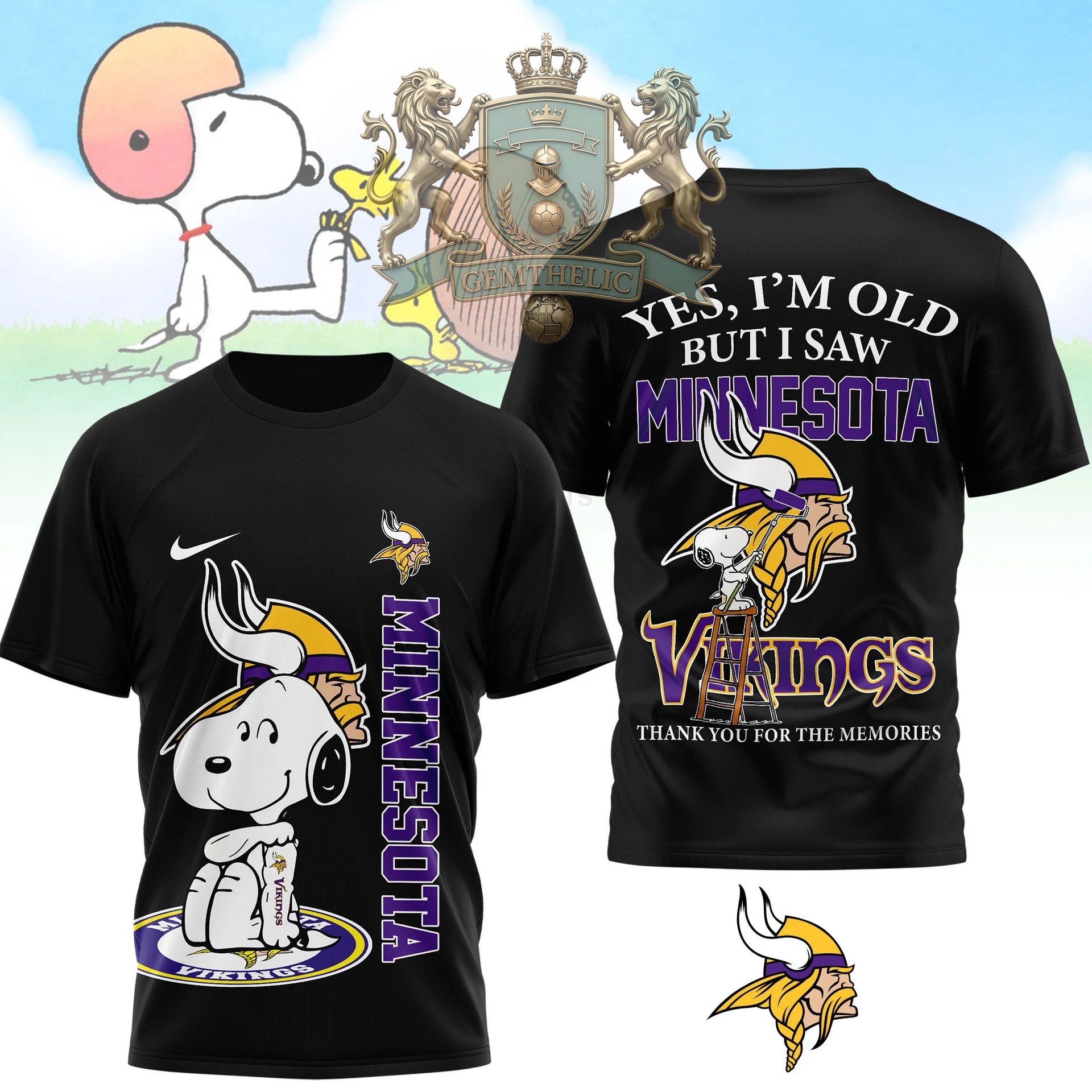 Minnesota Vikings Snoopy Yes I'm Old But I Saw T-Shirt - Front View