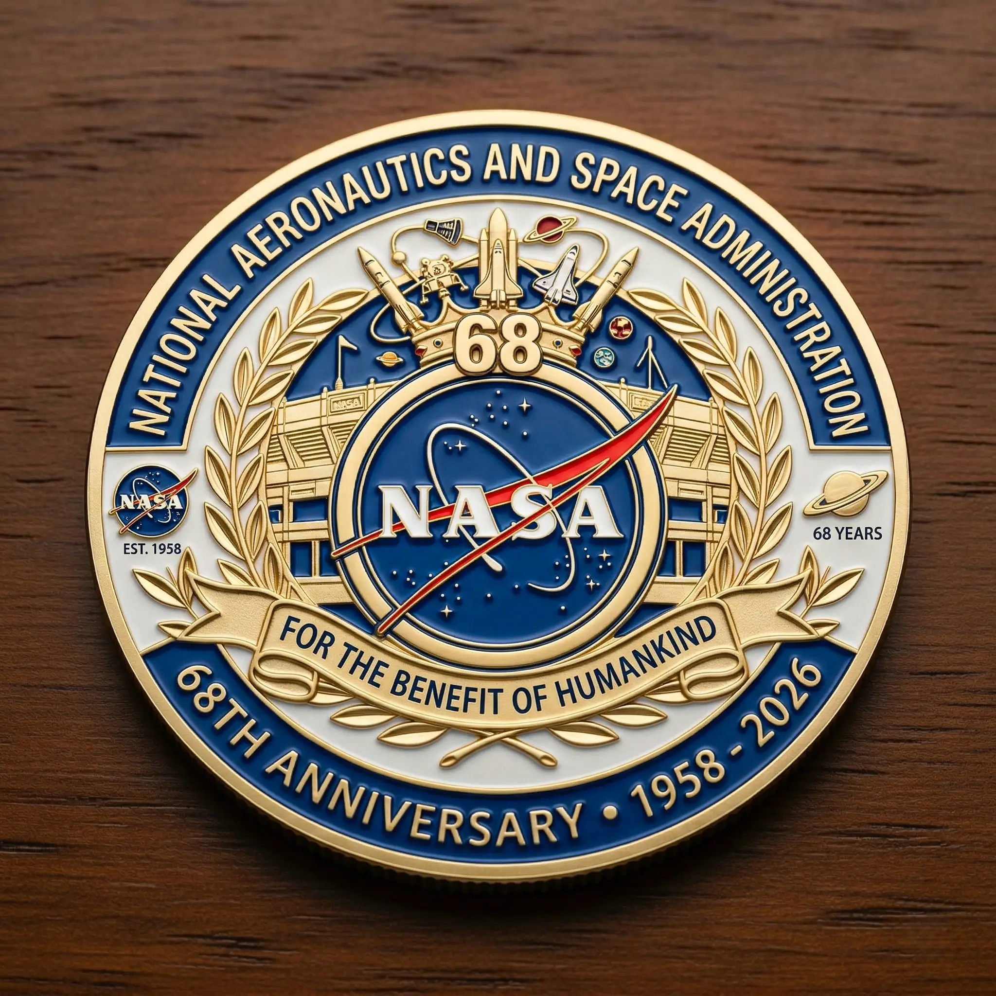NASA 68th Anniversary Challenge Coin - Detail View