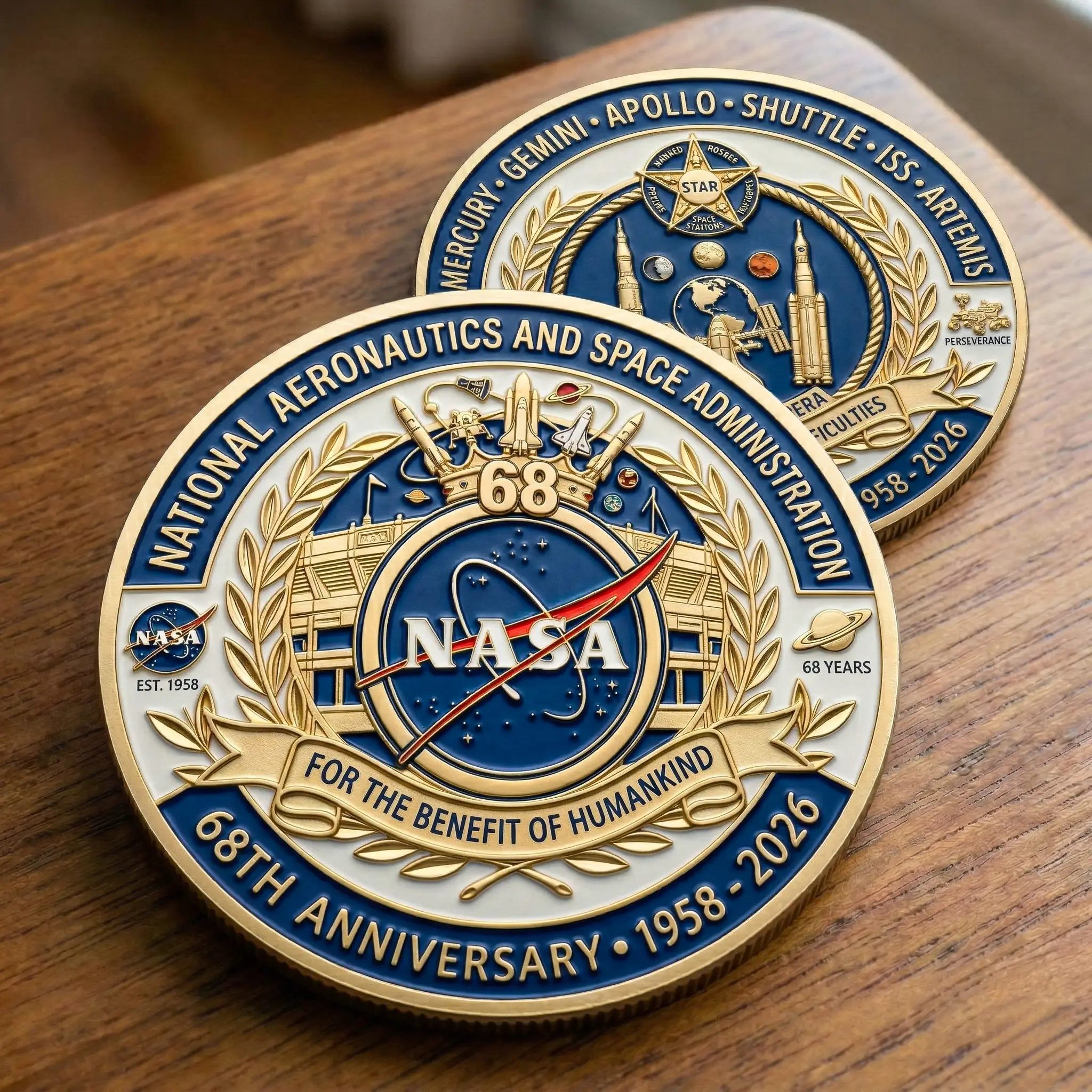 NASA 68th Anniversary Challenge Coin - Front View