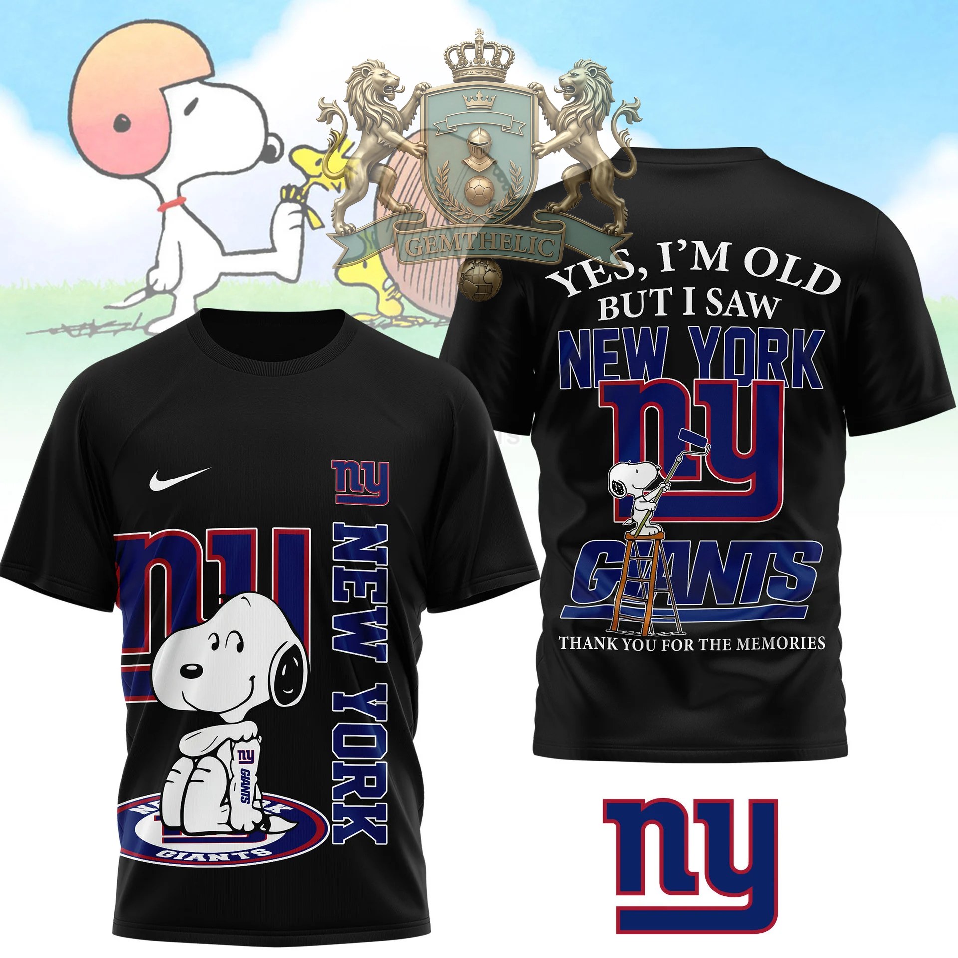 New York Giants Snoopy Yes I'm Old But I Saw T-Shirt - Front View
