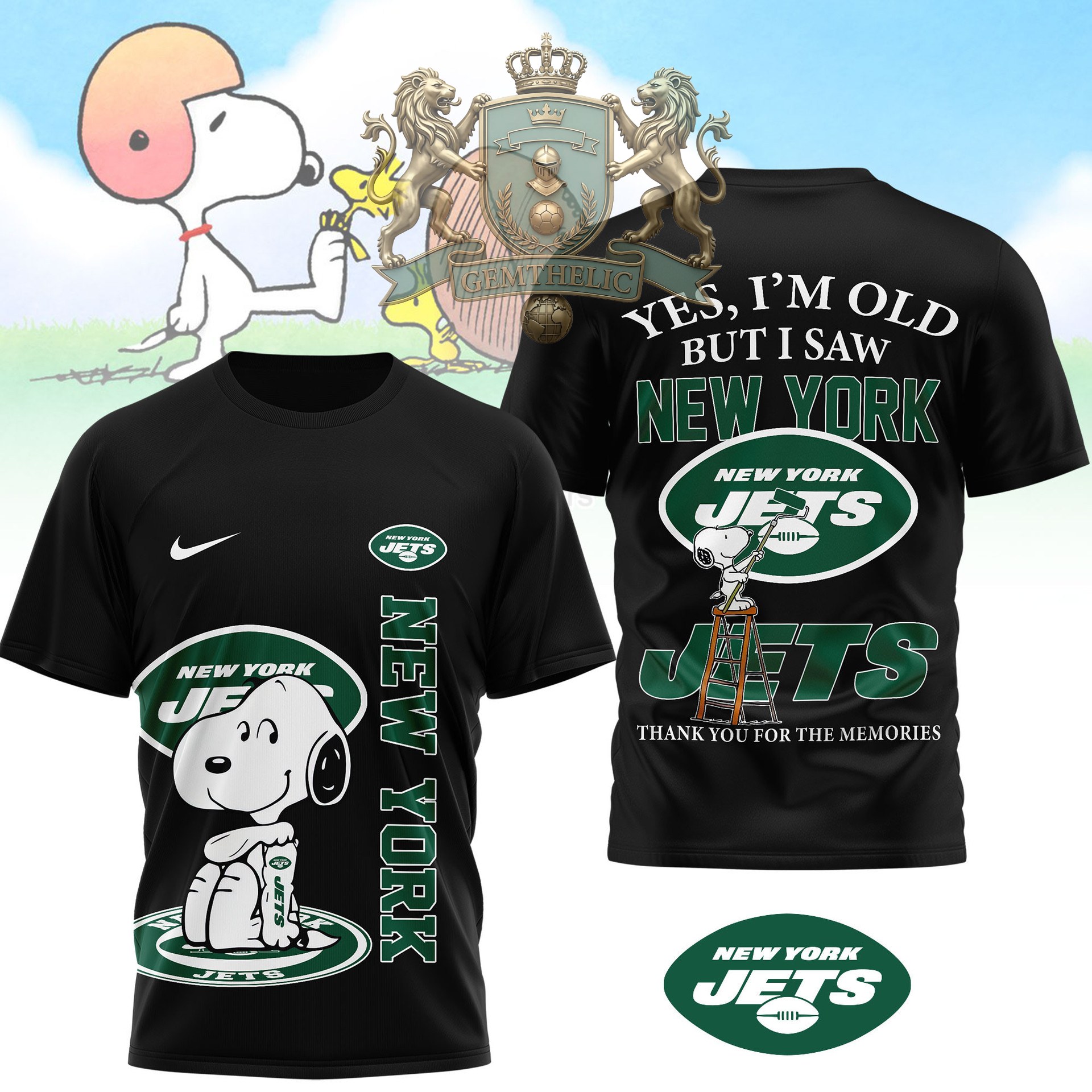 New York Jets Snoopy Yes I'm Old But I Saw T-Shirt - Front View