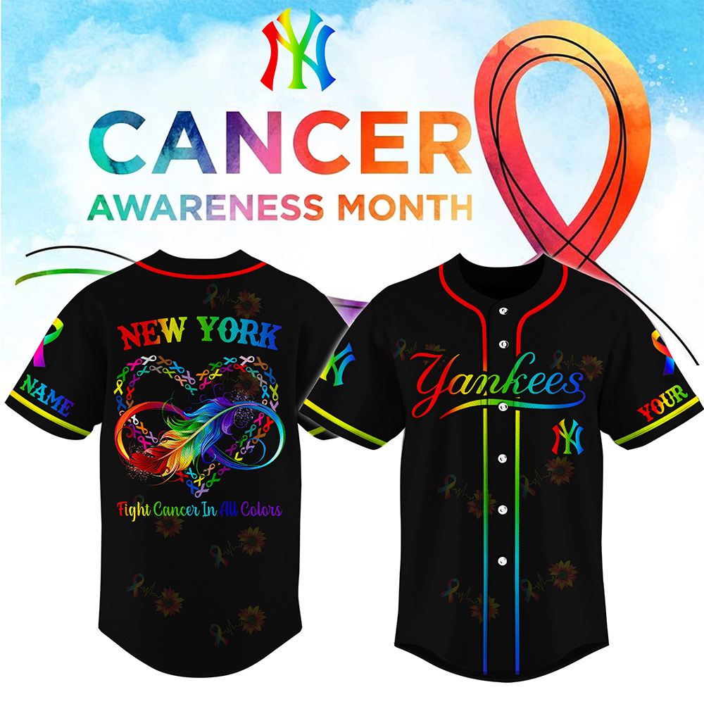 New York Yankees Cancer Awareness Month Baseball Jersey - Front View