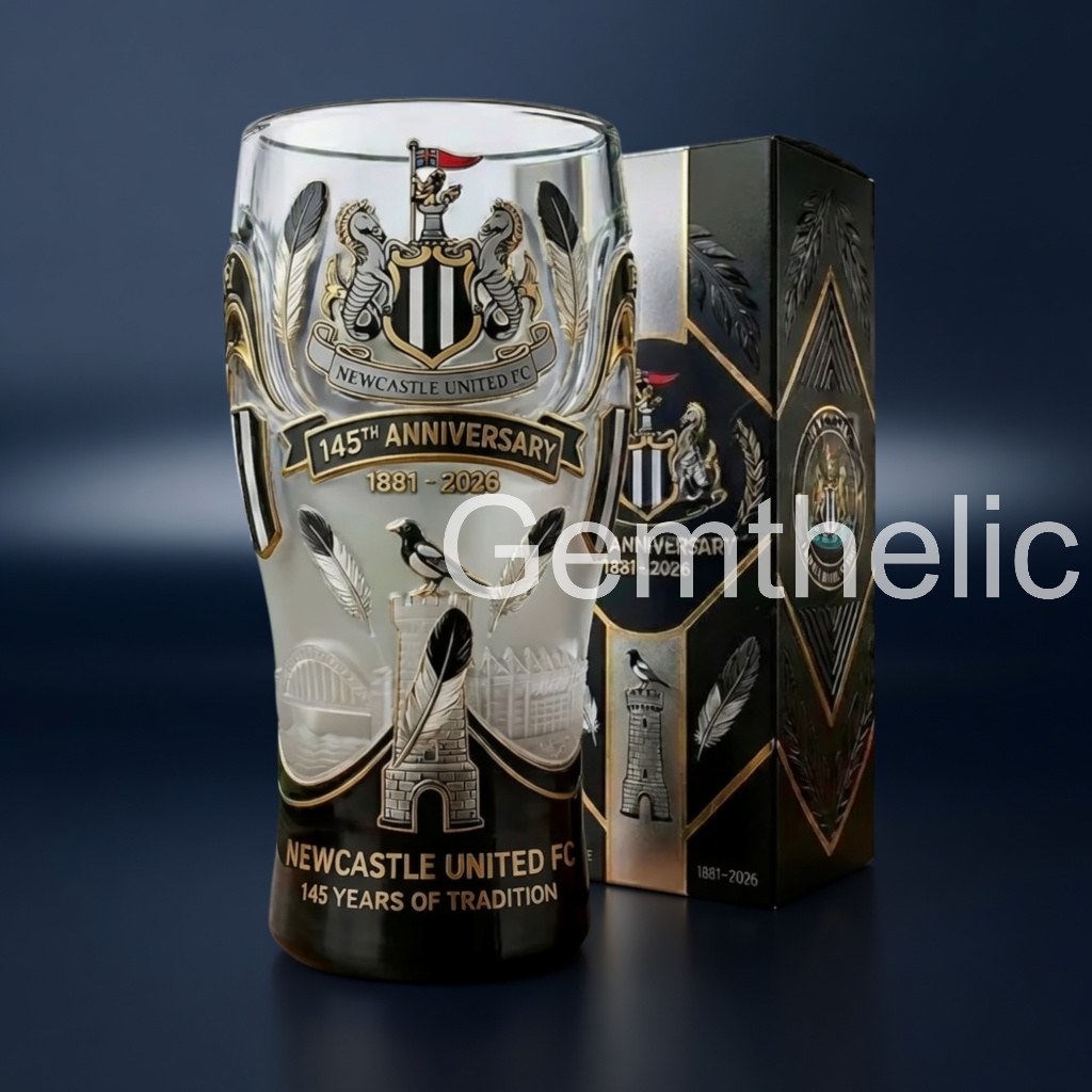 Newcastle United FC 145th Anniversary Pint Glass - Front View